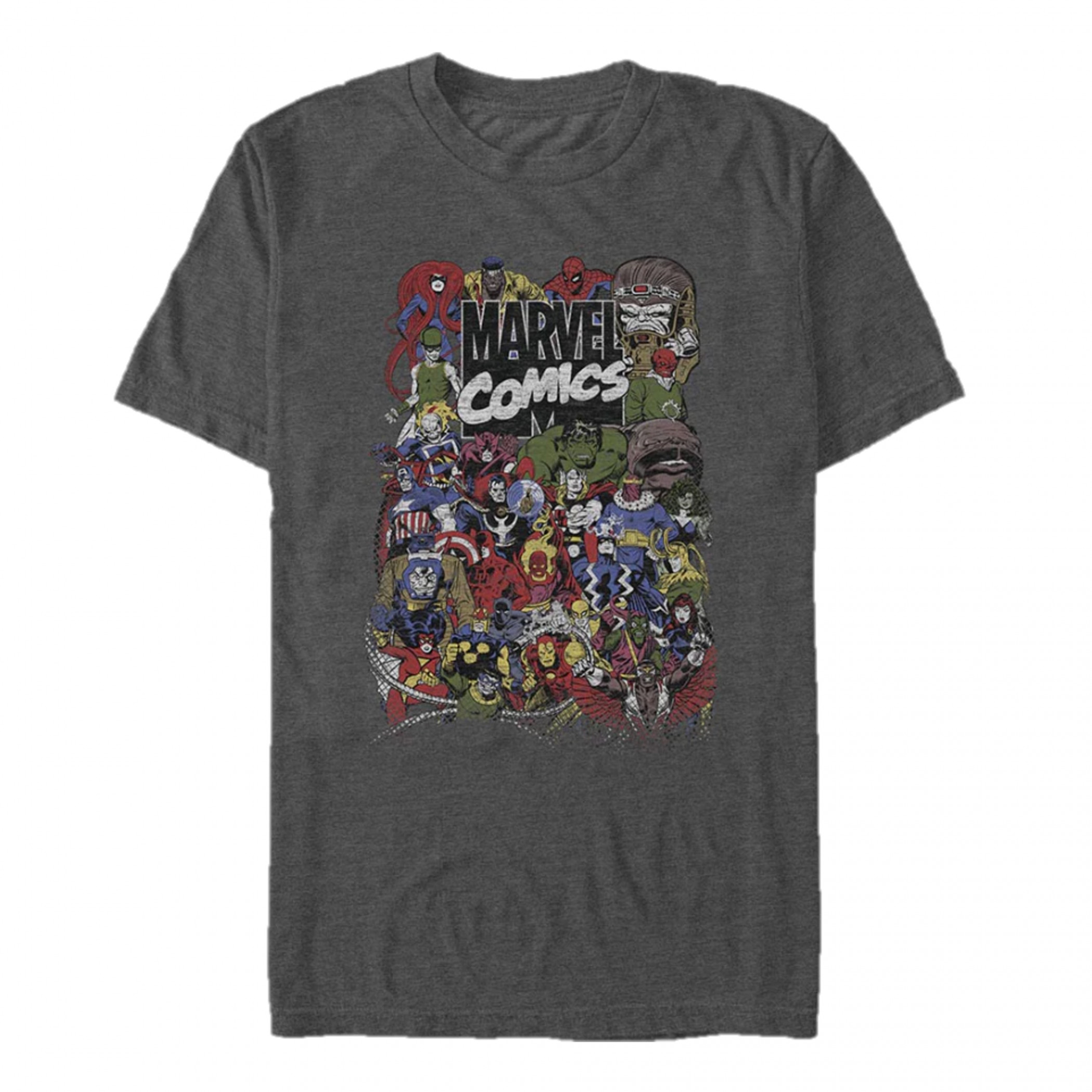 Marvel Comics Logo with Character Collage T-Shirt, Grey