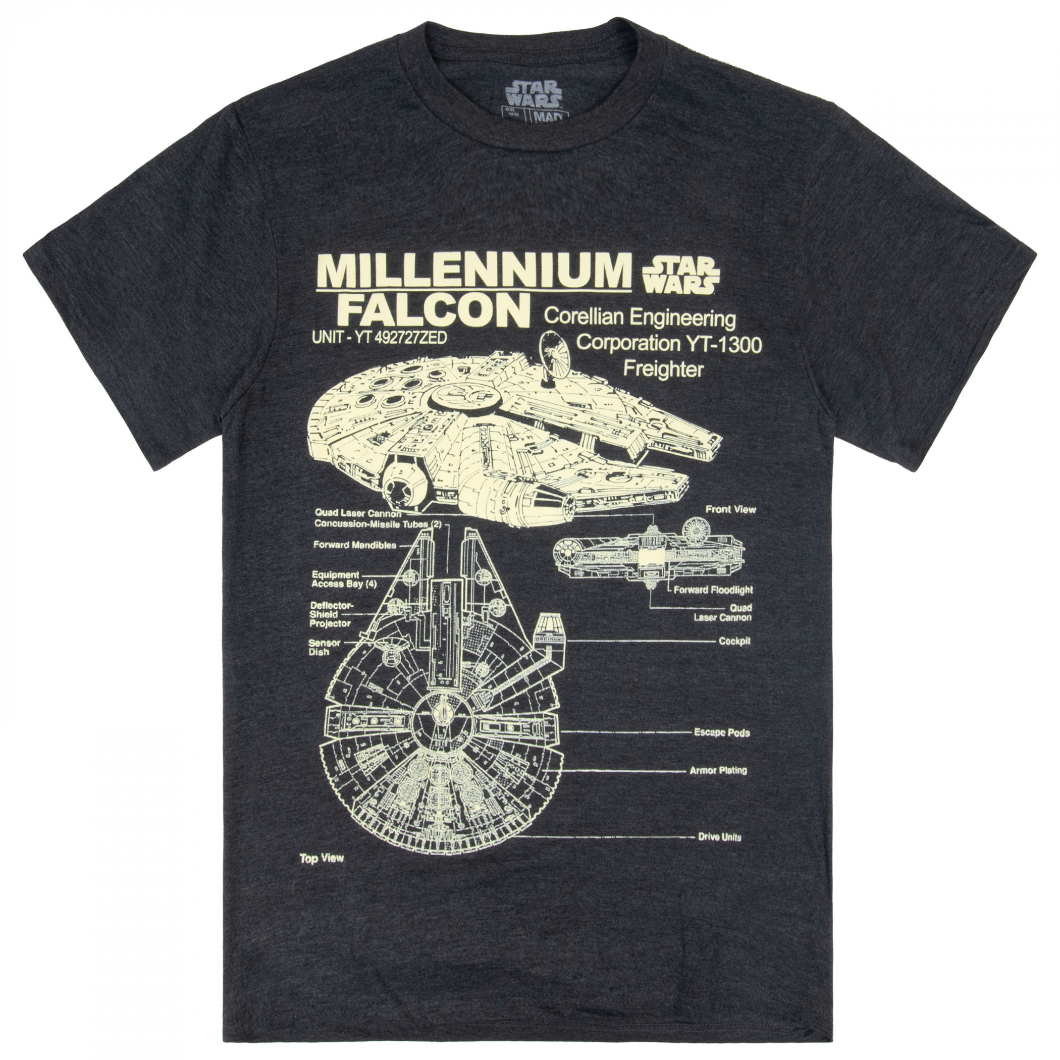 Star Wars Millennium Falcon Blueprint Graphic T-Shirt, Grey