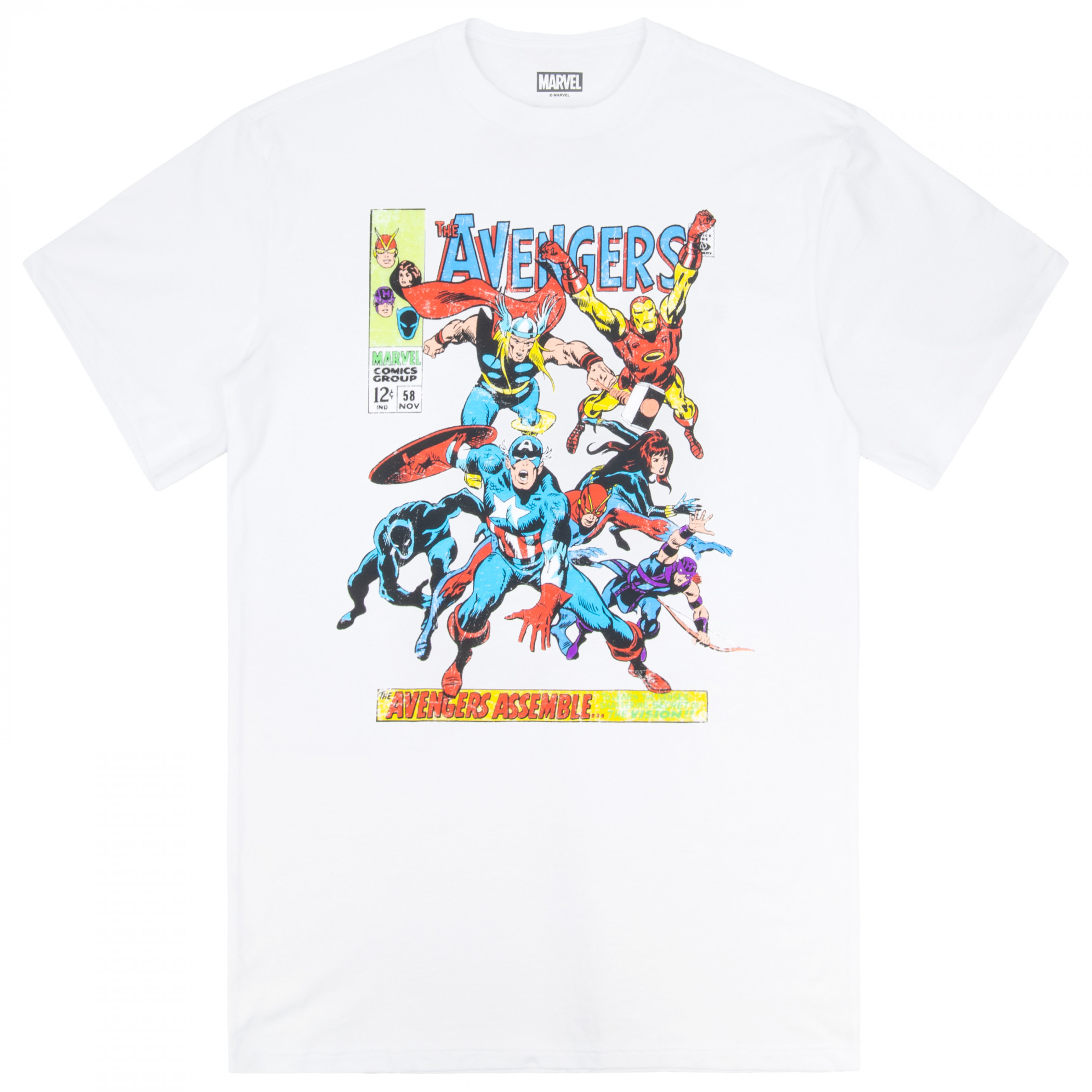 Avengers Team Roll Call Vol 58 Comic Cover T-Shirt, White