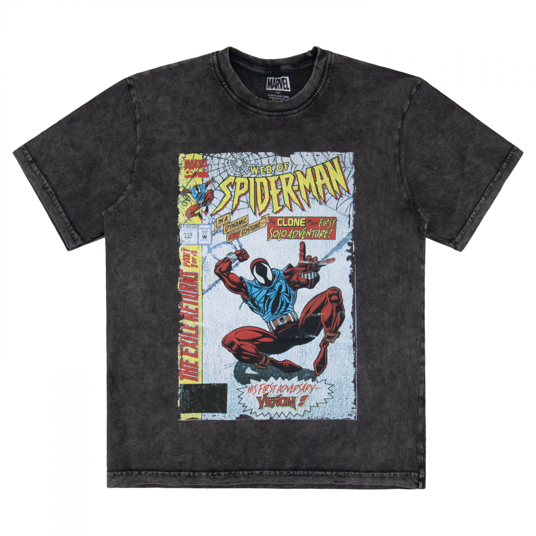 Spider-Man - Web of Spider-Man #118 Comic Cover Graphic Stone Wash T-Shirt, Grey