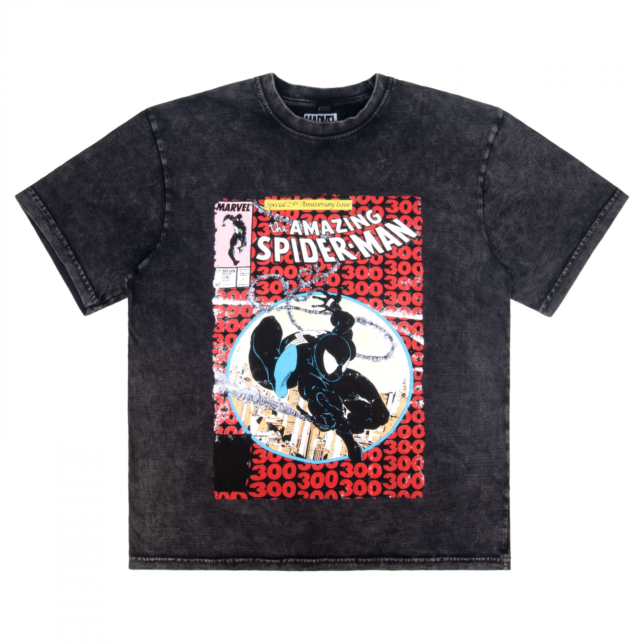Spider-Man 25th Anniversary Comic Book Cover Stone Wash T-Shirt, Grey