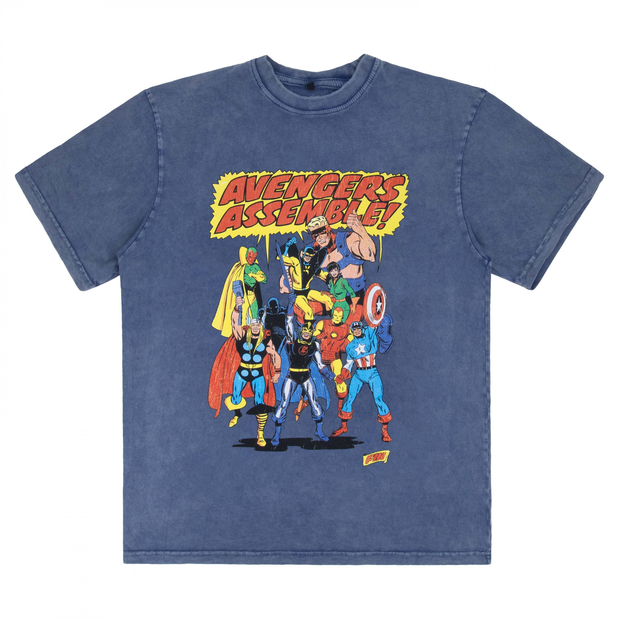 Avengers Assemble Retro Graphic Stone Wash T-Shirt, Blue