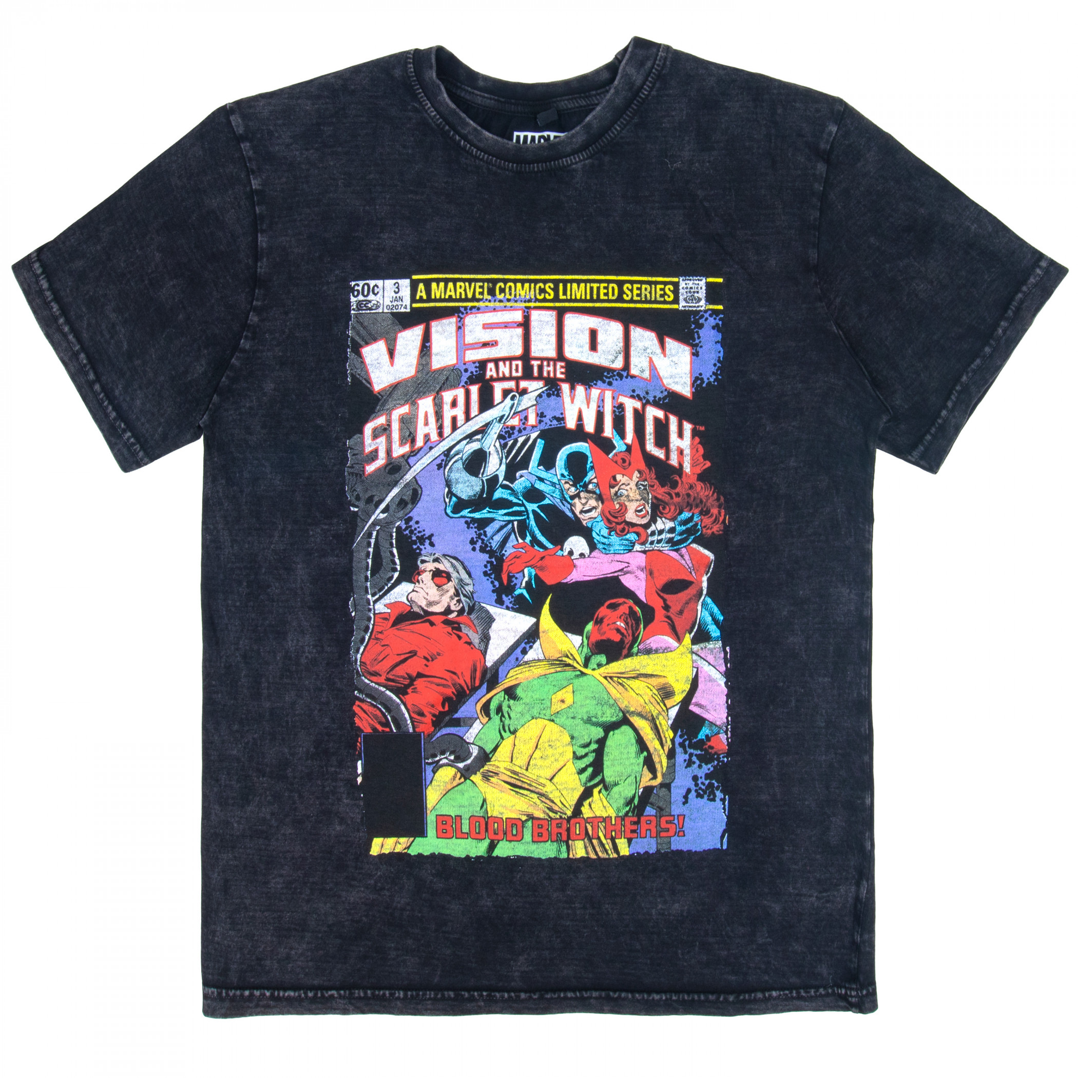 Scarlet Witch Vision Blood Brothers Comic Cover Stone Wash T-Shirt, Black