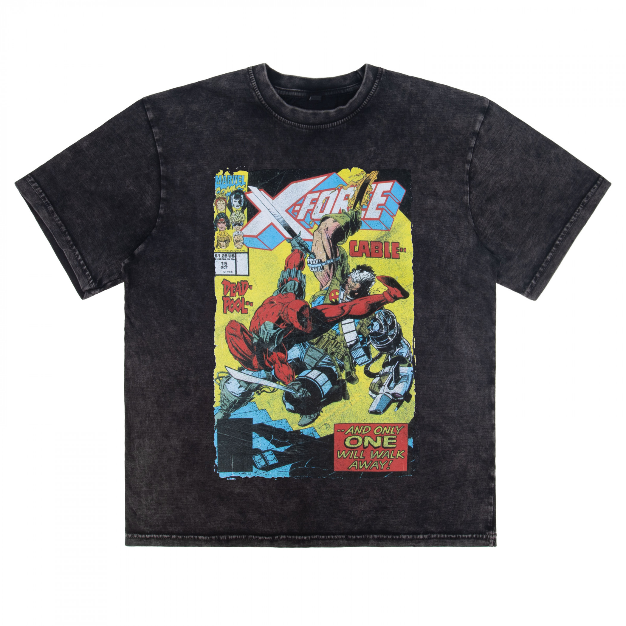 Deadpool and X-Force Cable Comic Cover Stone Wash T-Shirt, Black
