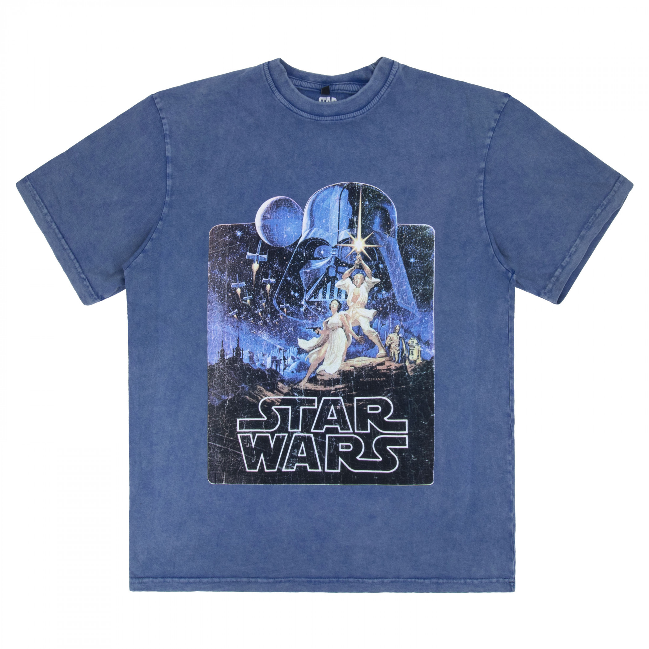 Star Wars Luke & Leia Pose Denim Blue Stone Wash T-Shirt, Blue