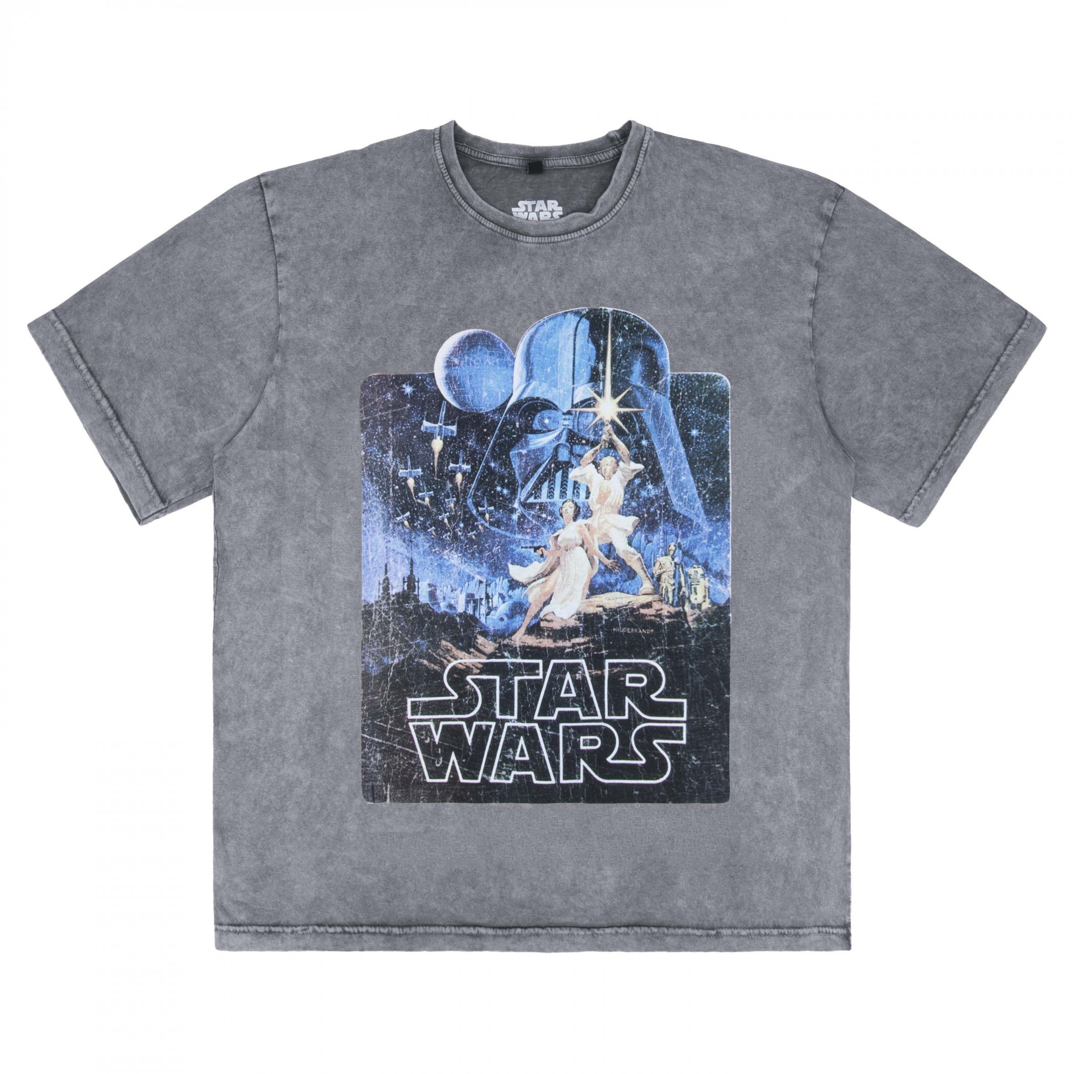 Star Wars Luke & Leia Pose Grey Stone Wash T-Shirt, Grey