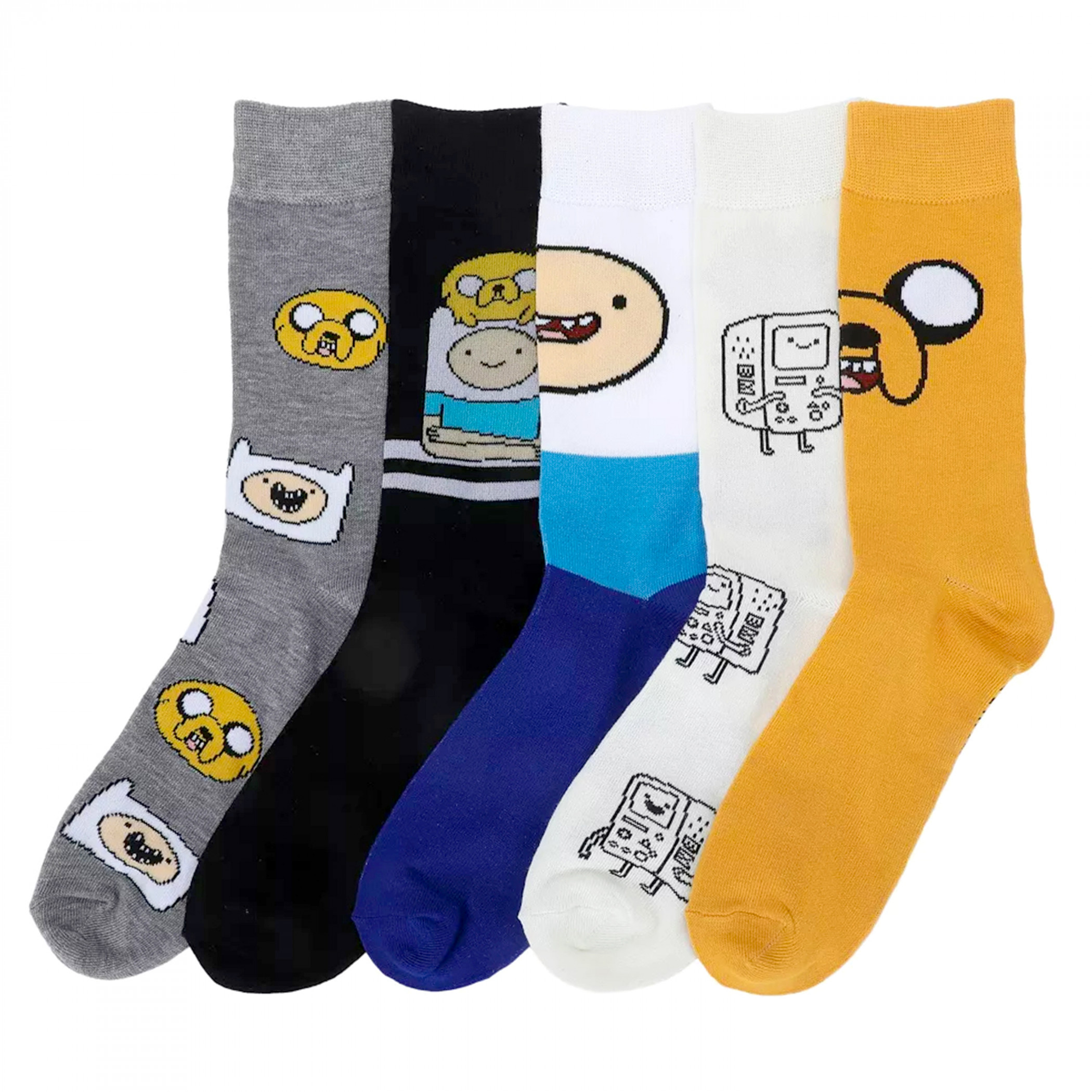 Adventure Time Finn Jake & BMO Men's Crew Socks 5-pack, Multi-Color