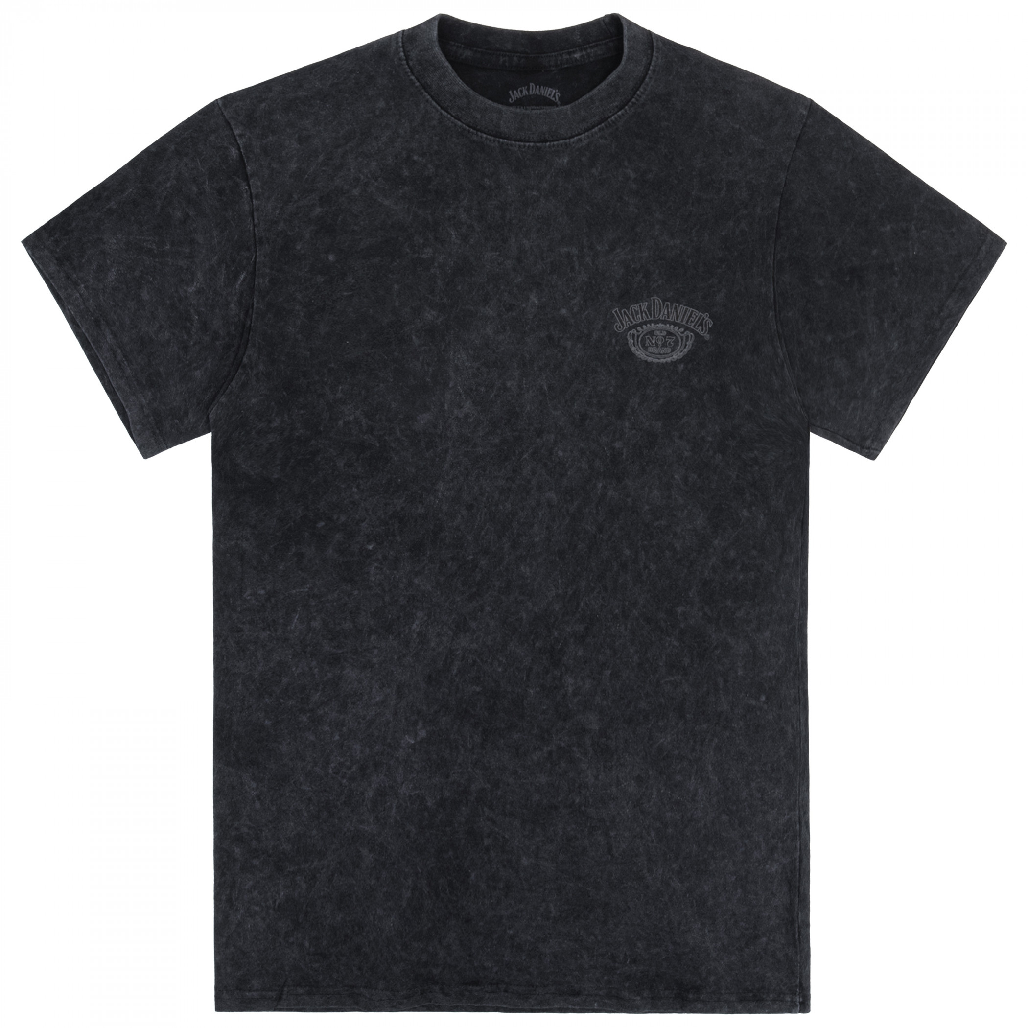 Jack Daniel's Black on Black Bottle Mineral Wash Front and Back Print T-Shirt
