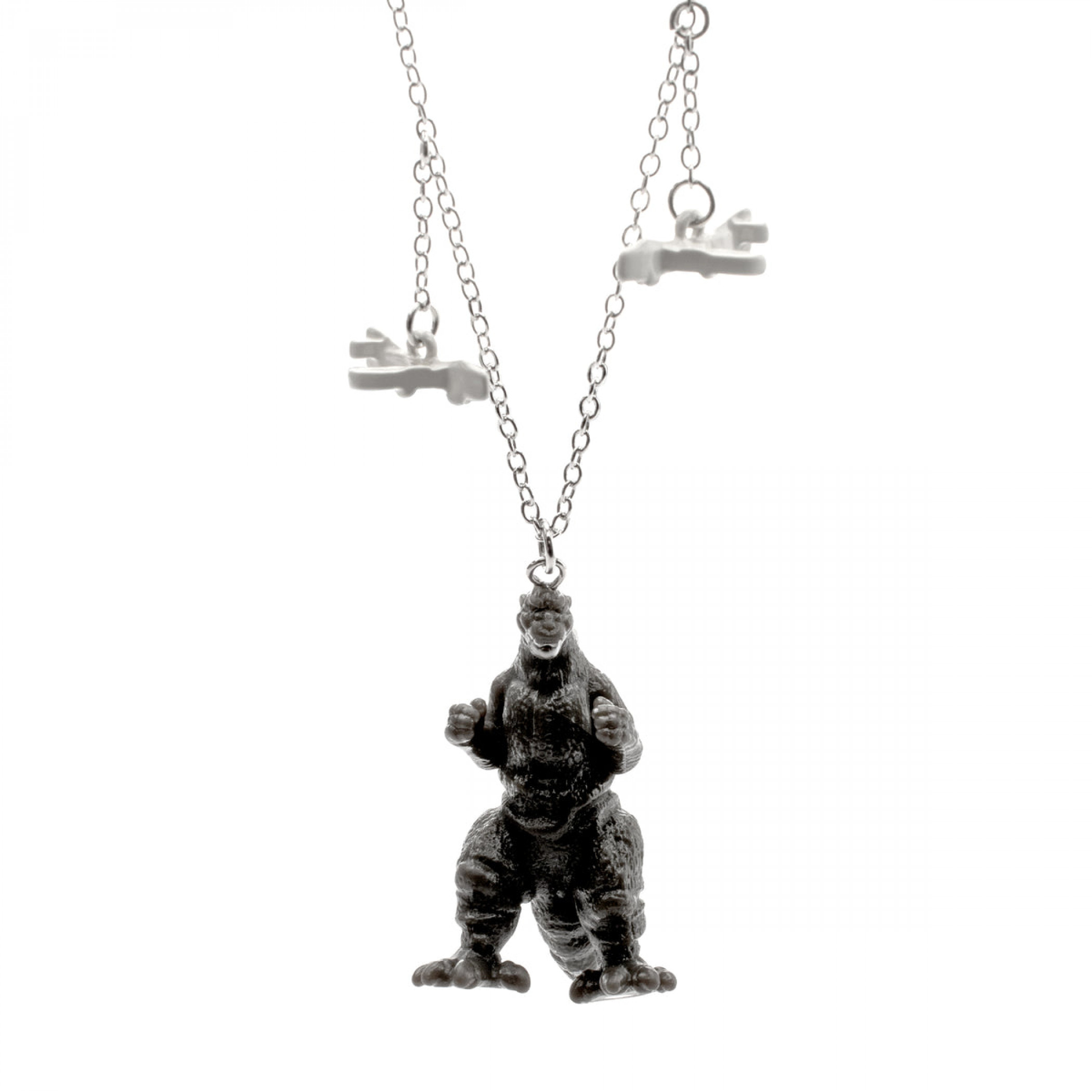 Godzilla Vs Jets 3D Pendant Necklace, Silver