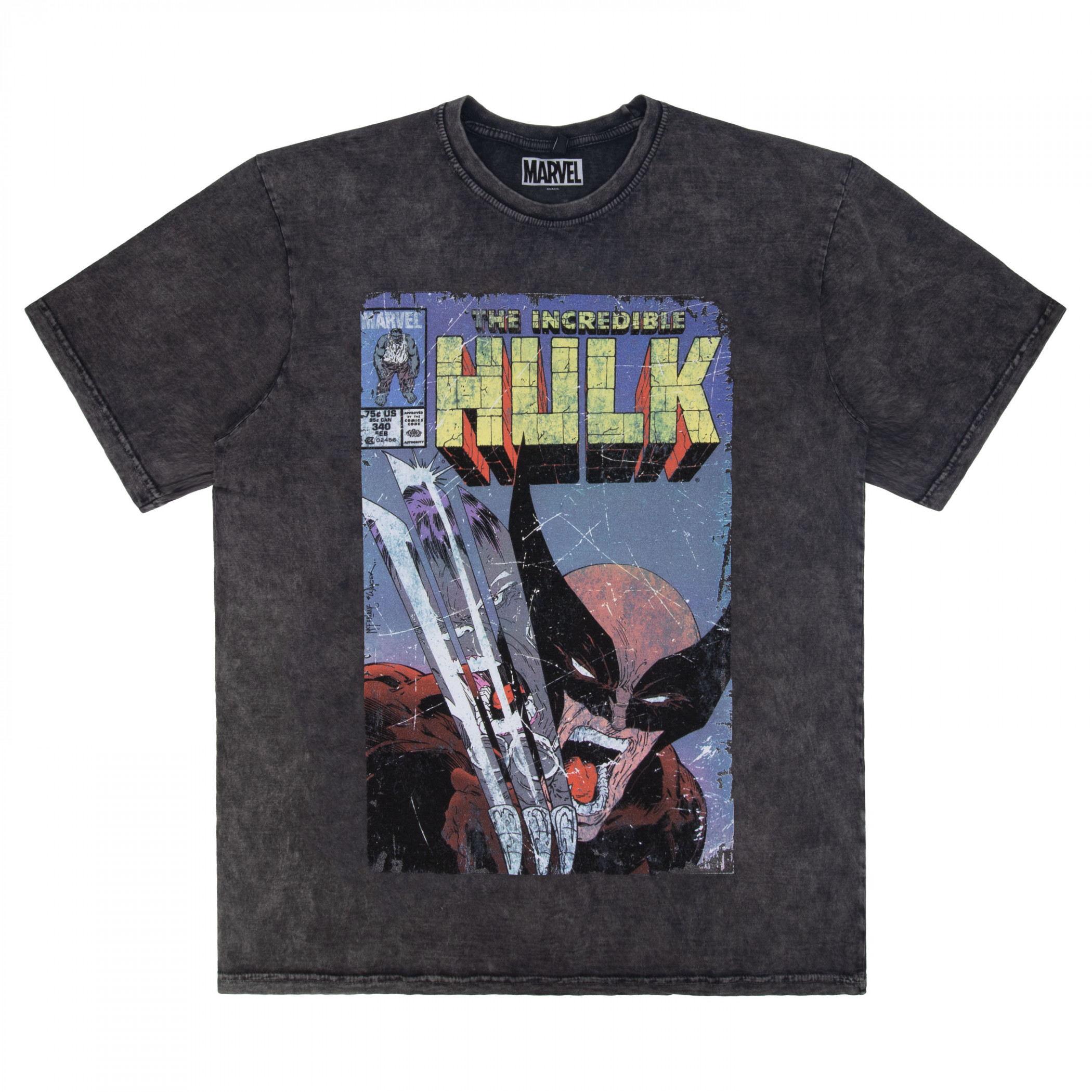 The Incredible Hulk #340 Wolverine Comic Cover Stone Wash T-Shirt, Grey