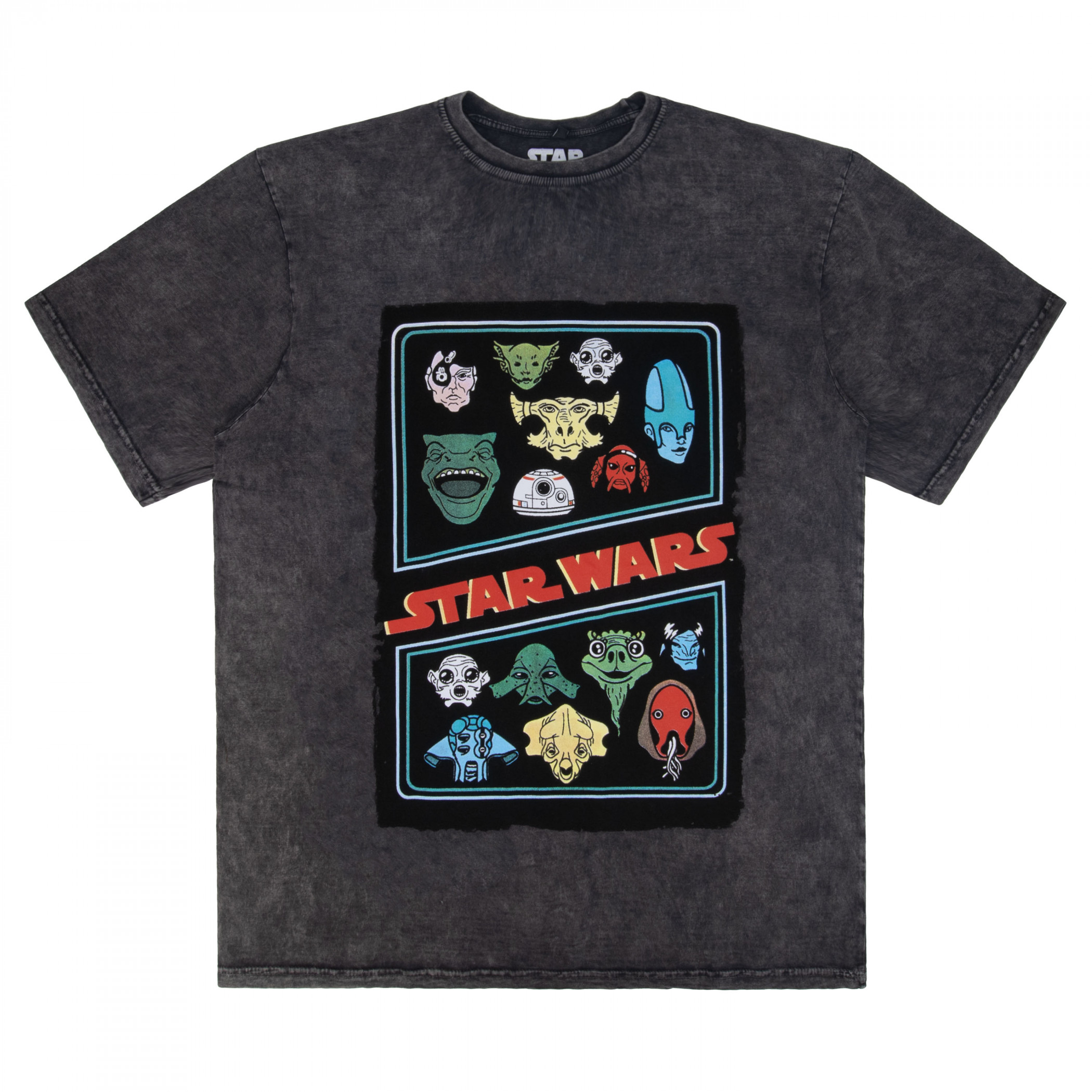 Star Wars Alien Heads Stone Wash T-Shirt, Grey