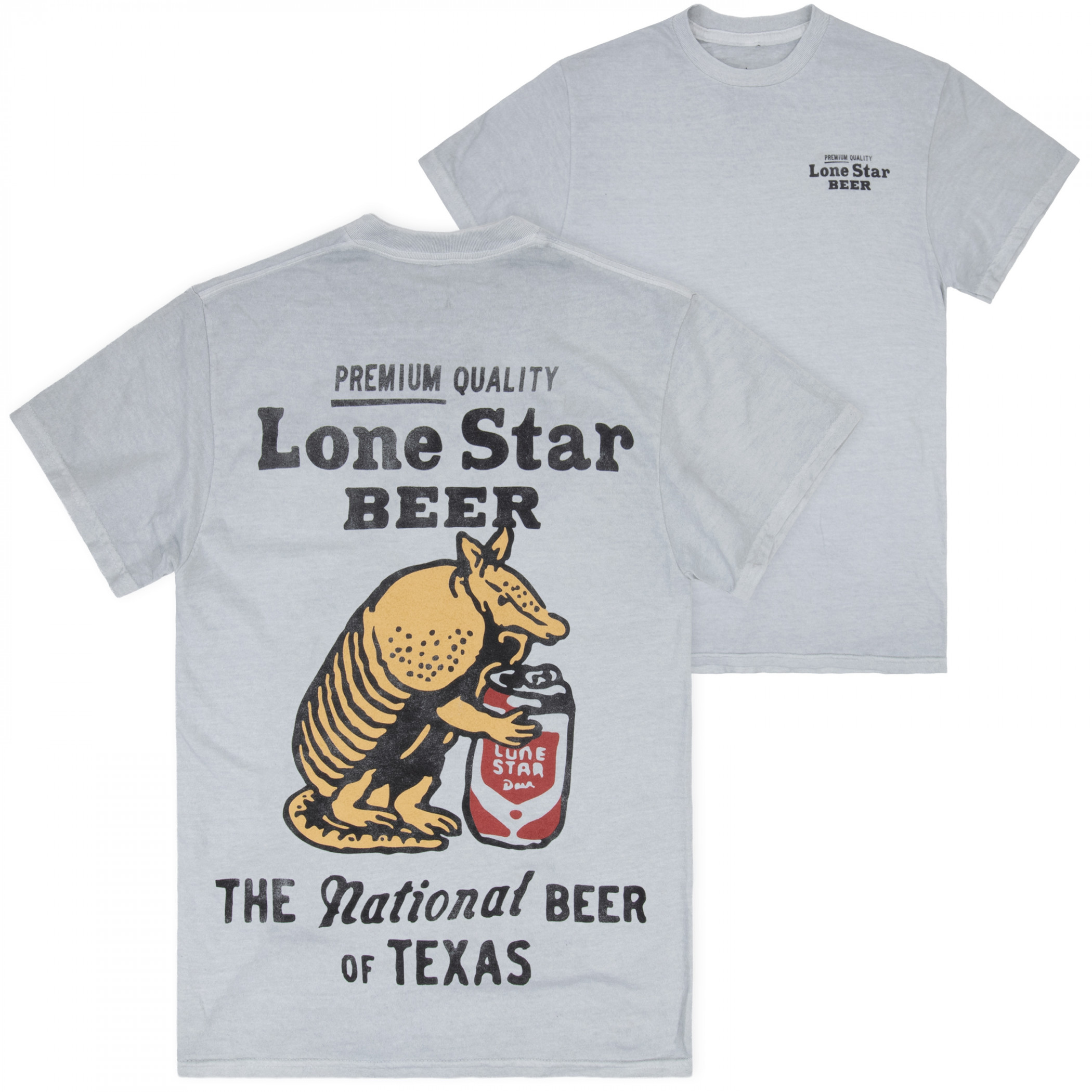 Lone Star National Beer of Texas Armadillo Front Back Print Mineral Wash T-Shirt