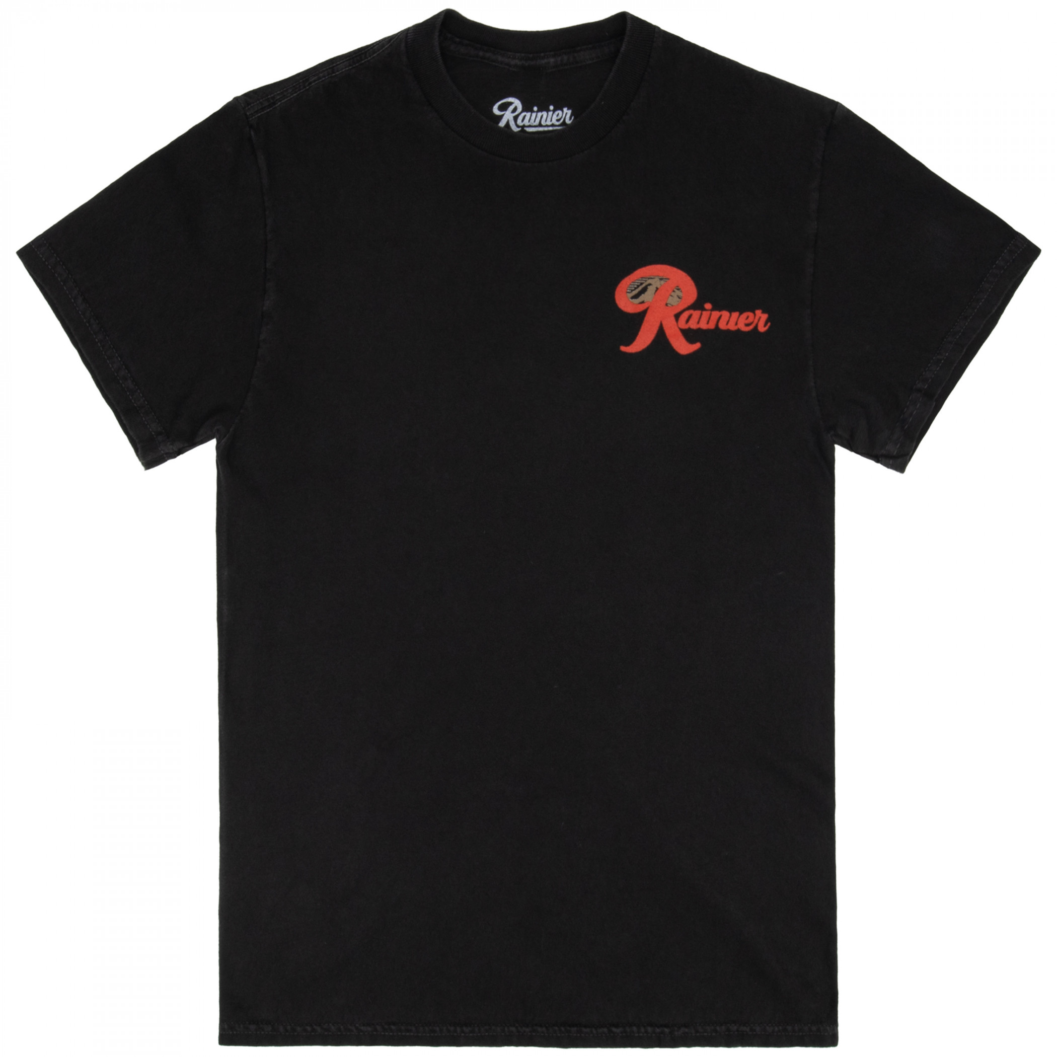 Rainier Naturally Brewed Front Back Print Mineral Wash T-Shirt
