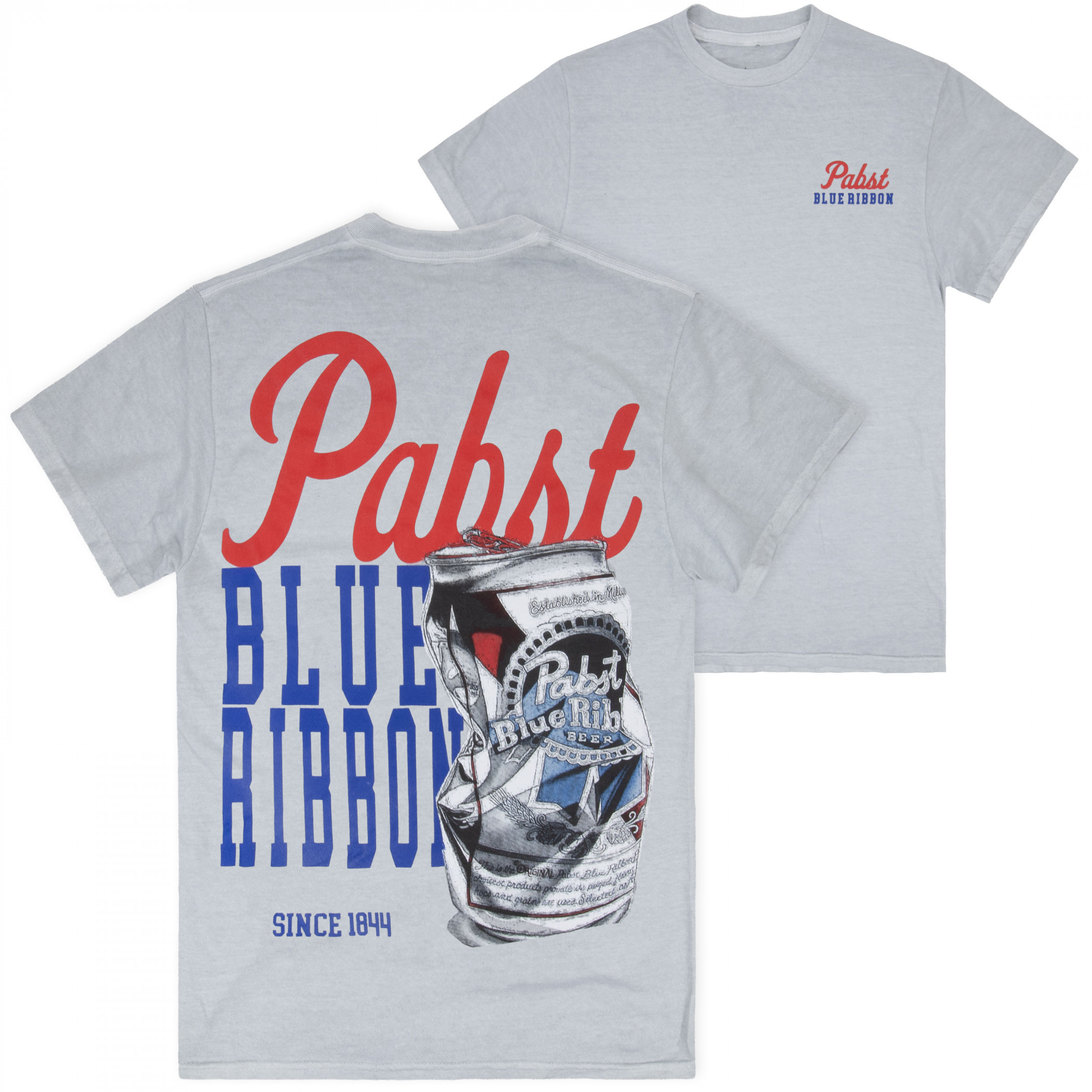 Pabst Blue Ribbon Crushed Can Front and Back Print Mineral Wash T-Shirt