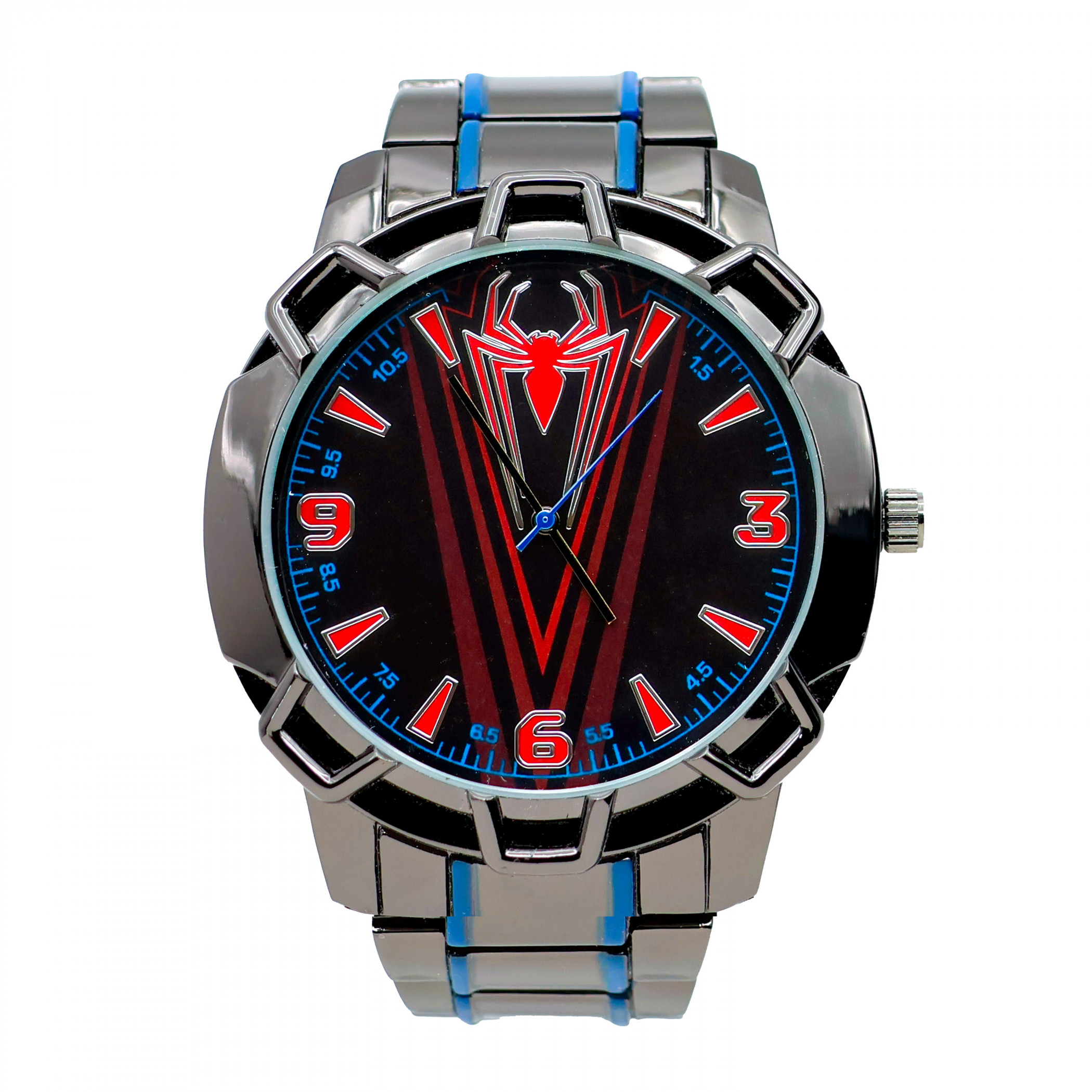 Spider-Man Logo Black and Red Analog Watch with Metal Band, Black