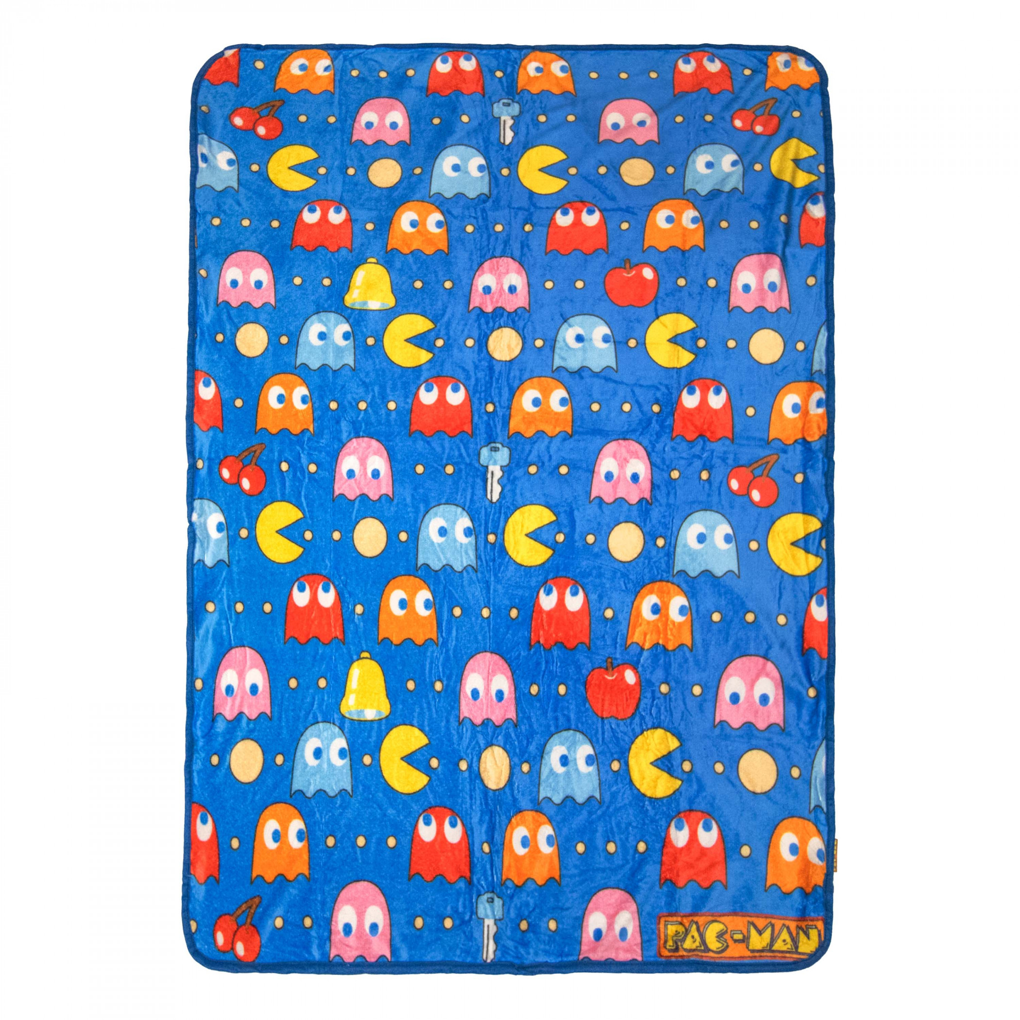 Pac-Man Ghosts and Dots Pattern Flannel Fleece Throw Blanket, Multi-Color