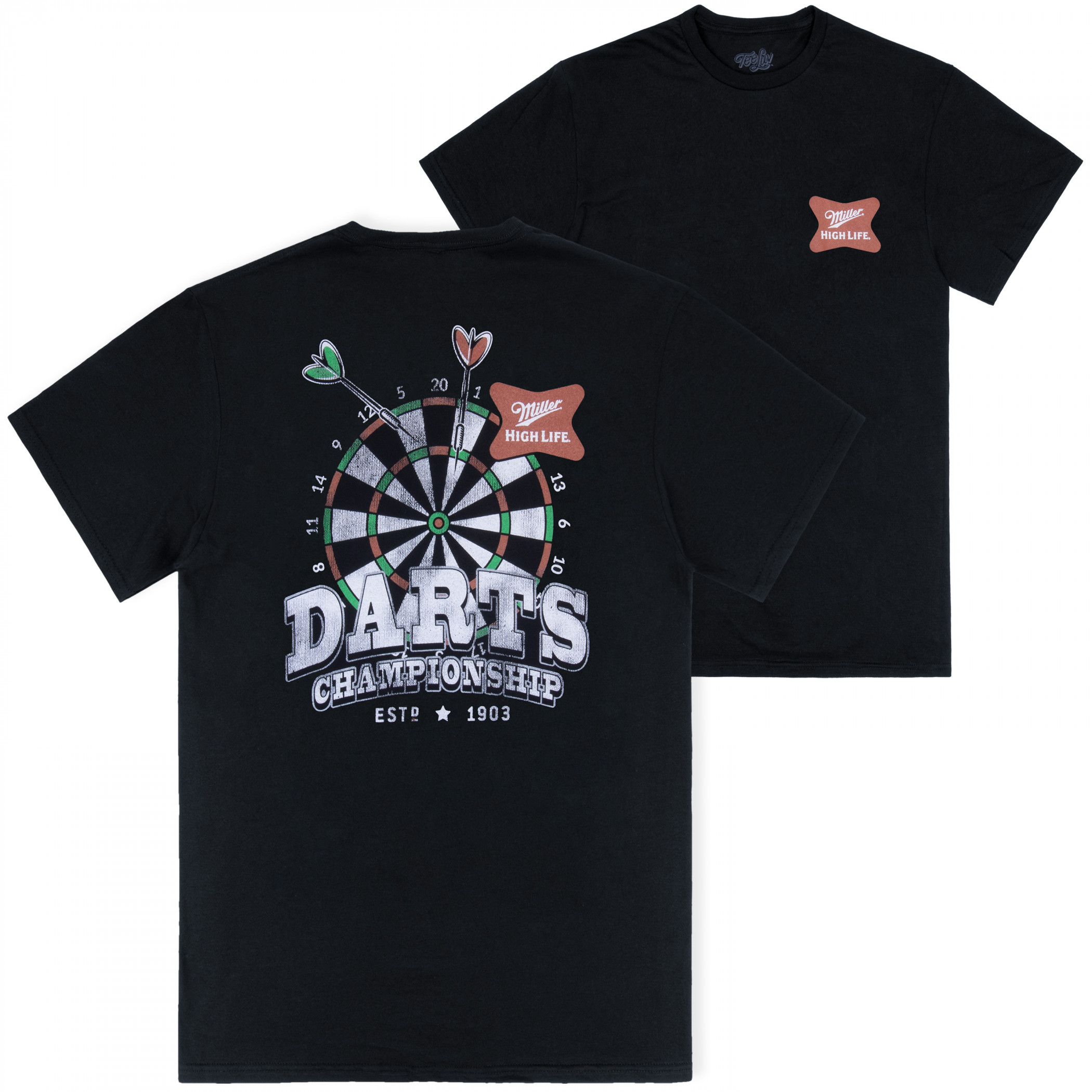 Miller High Life Dart Championship Front and Back Print T-Shirt