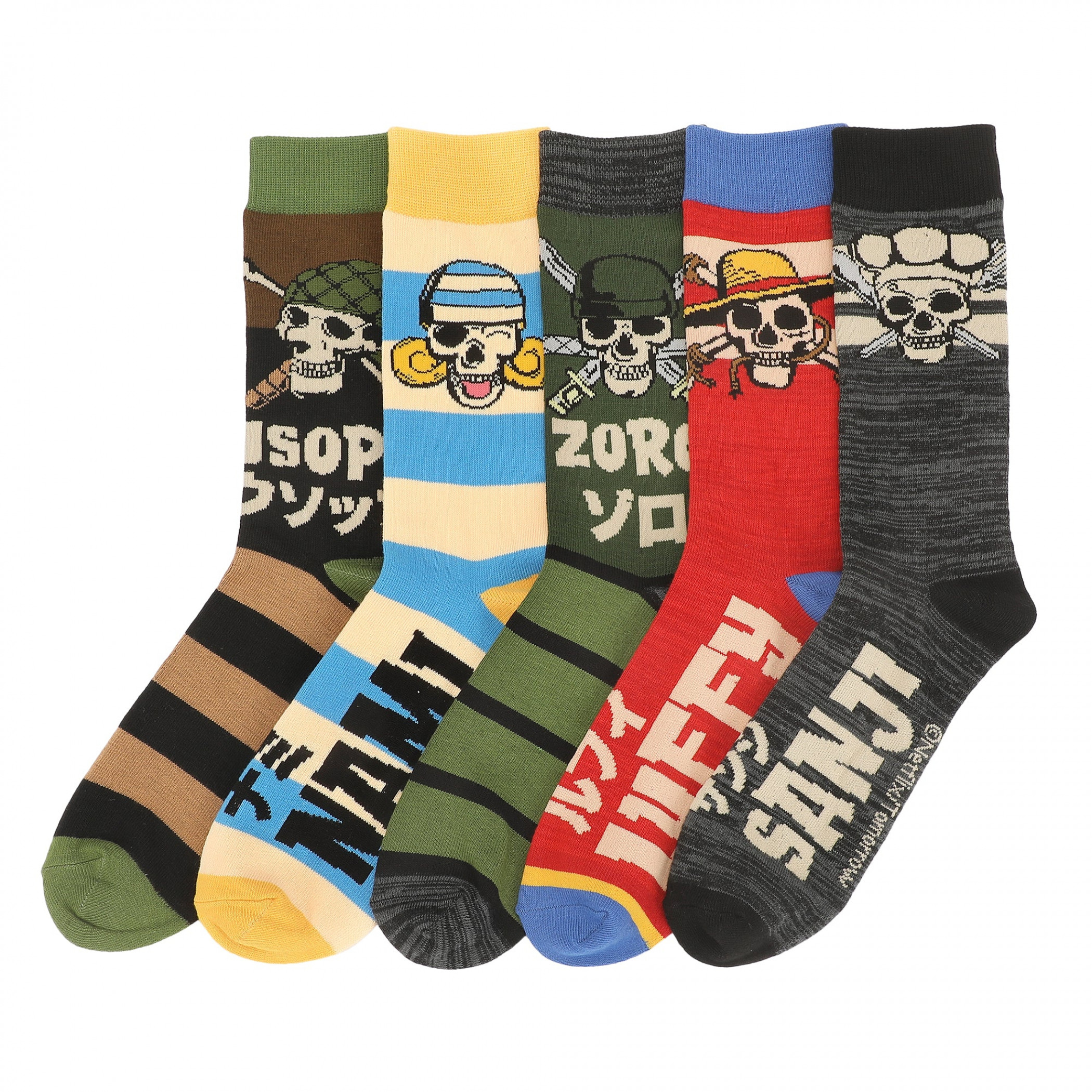 One Piece Live Action Luffy Zoro Nami Sanji & Usopp Crew Socks 4-Pack, Multi-Color