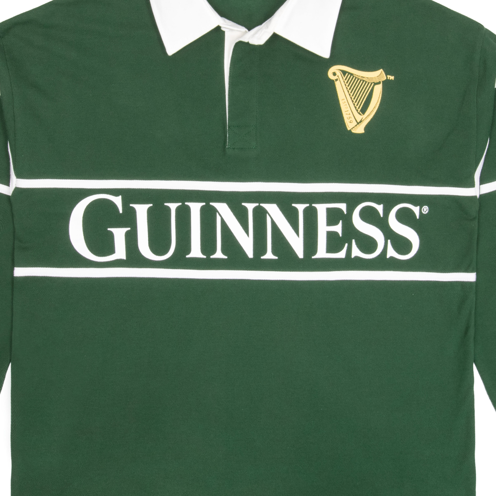 Guinness Harp Logo Green Striped Rugby Shirt - image 2