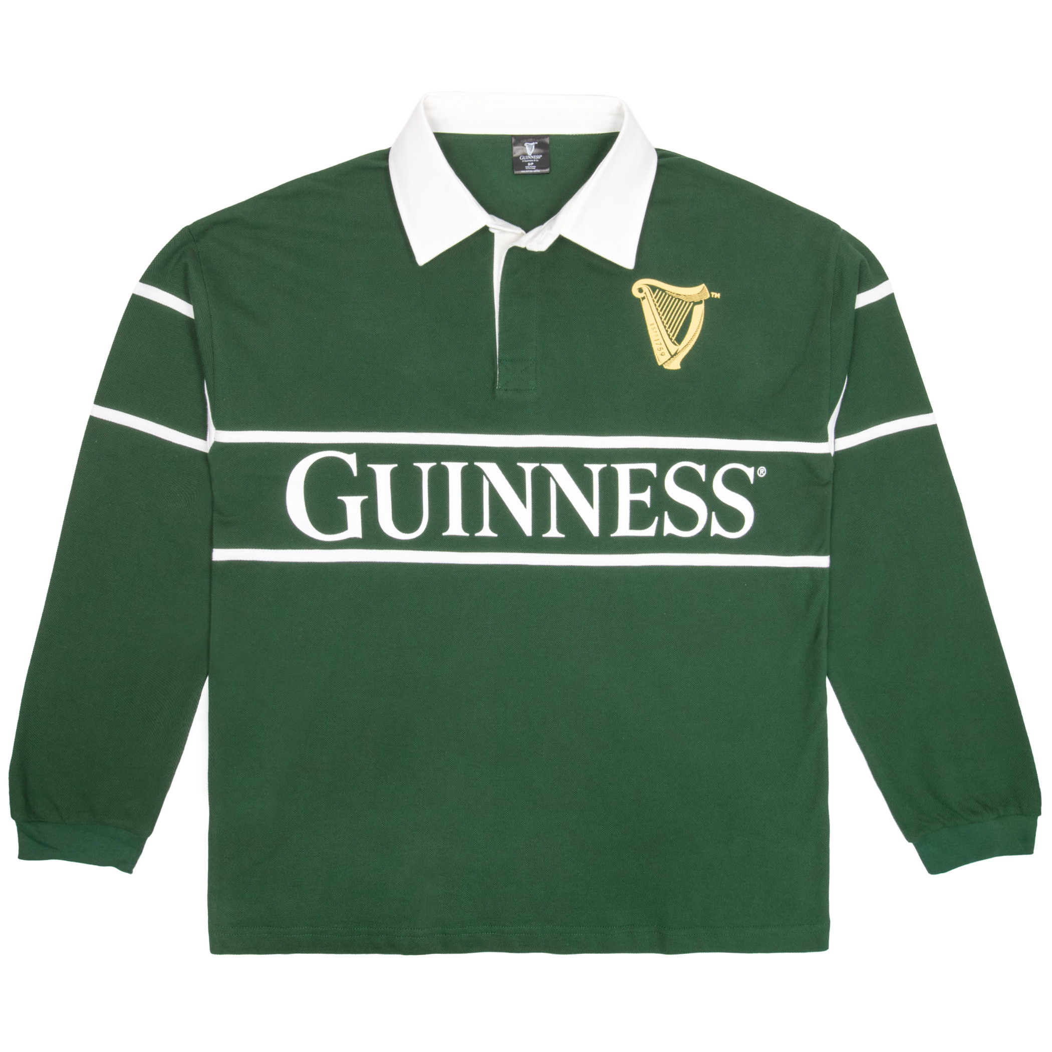 Guinness Harp Logo Green Striped Rugby Shirt