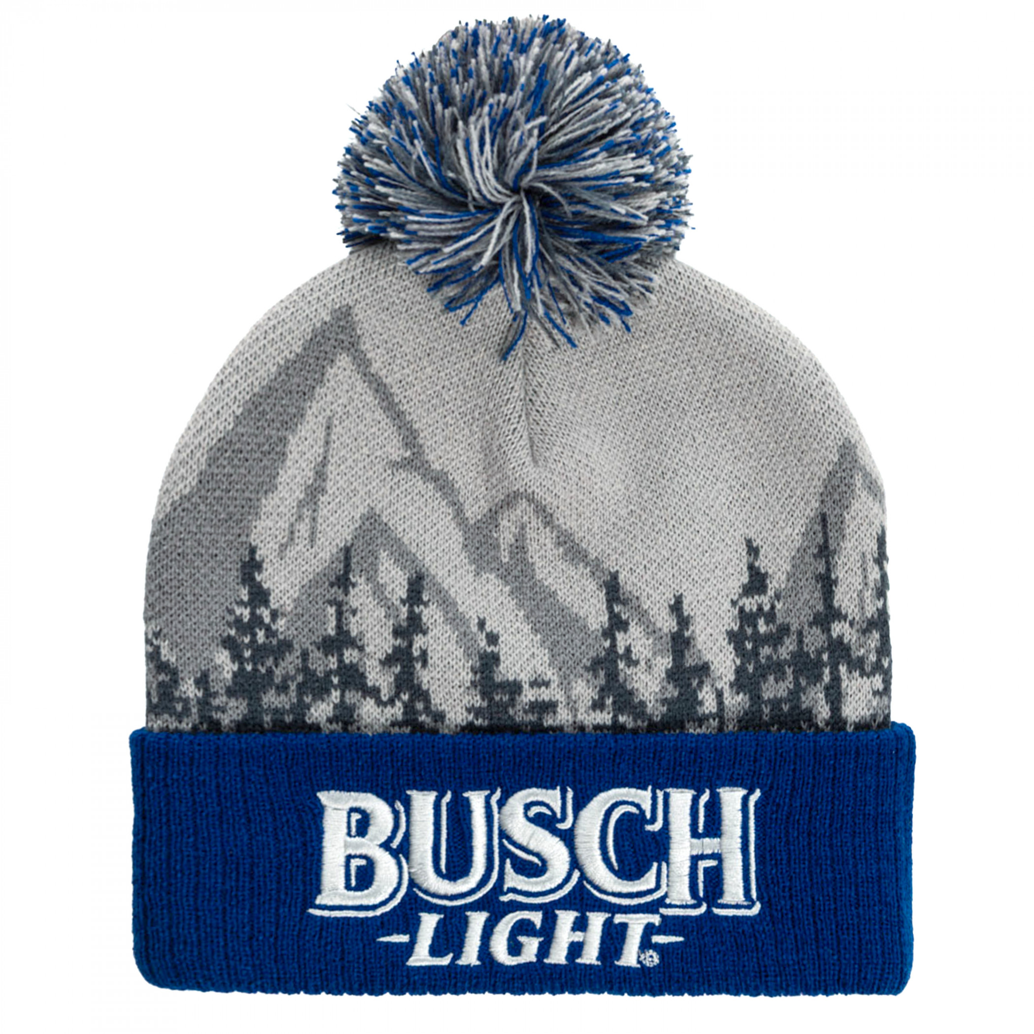 Busch Light Embroidered Logo Mountain Jacquard Knit Cuff Pom Beanie