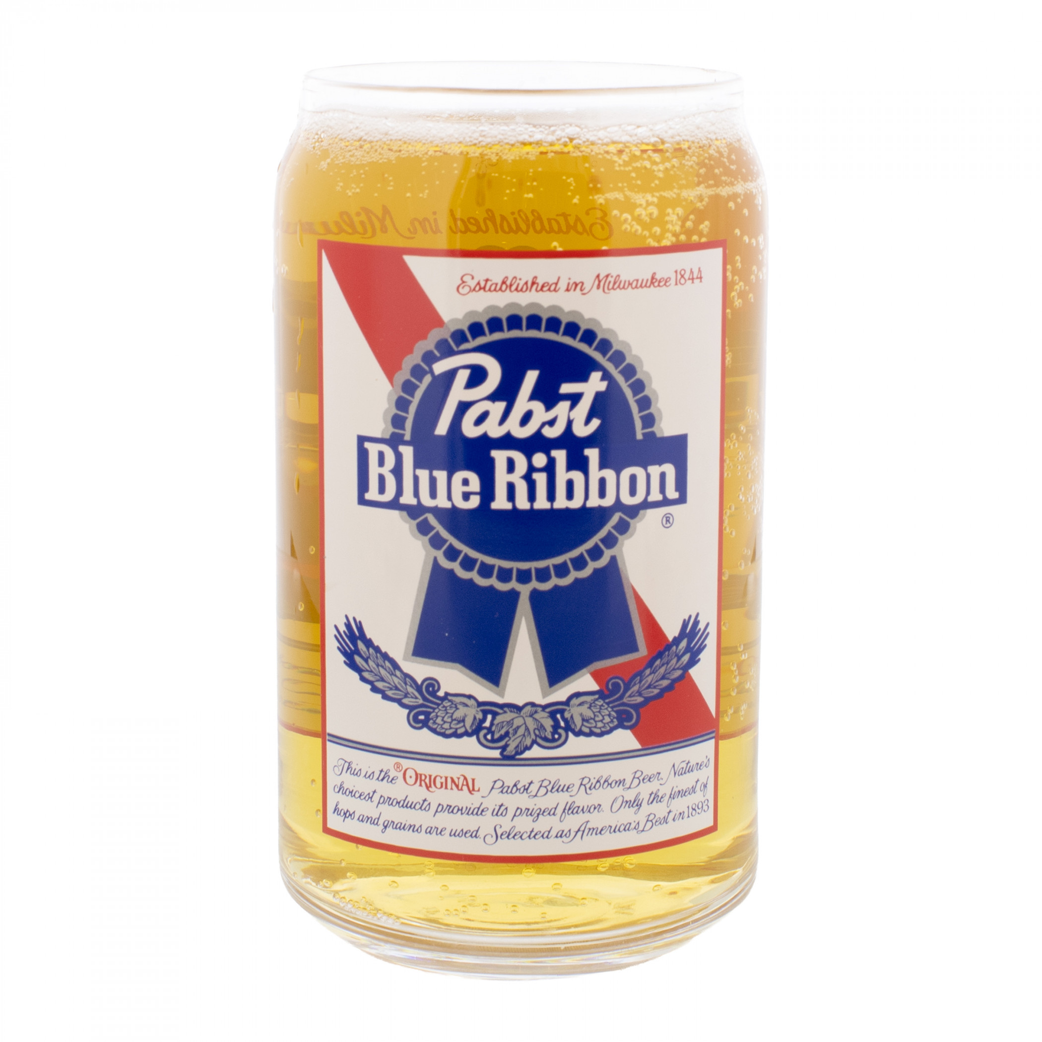 Pabst Blue Ribbon Label 16 oz Can Glass
