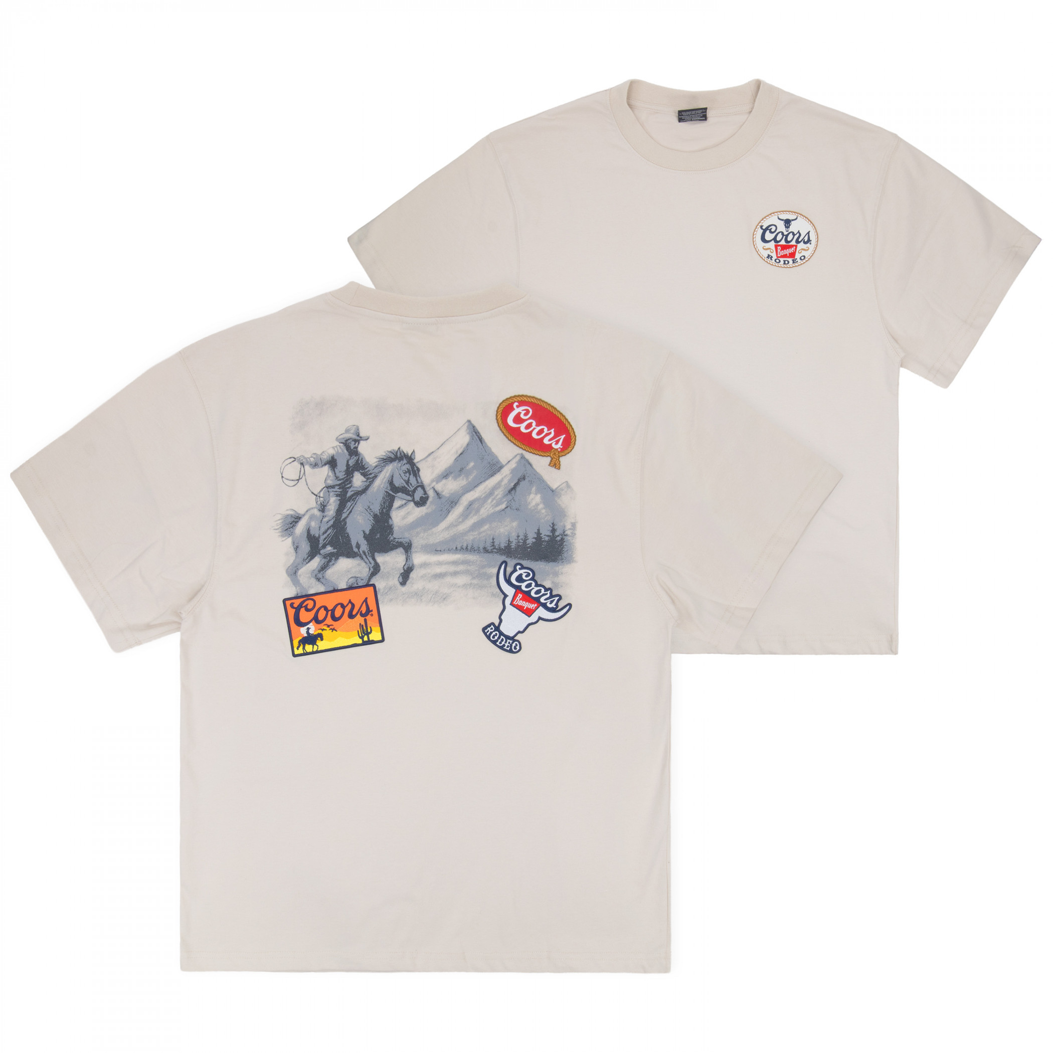 Coors Rodeo Western Range Front and Back Print T-Shirt with Patches