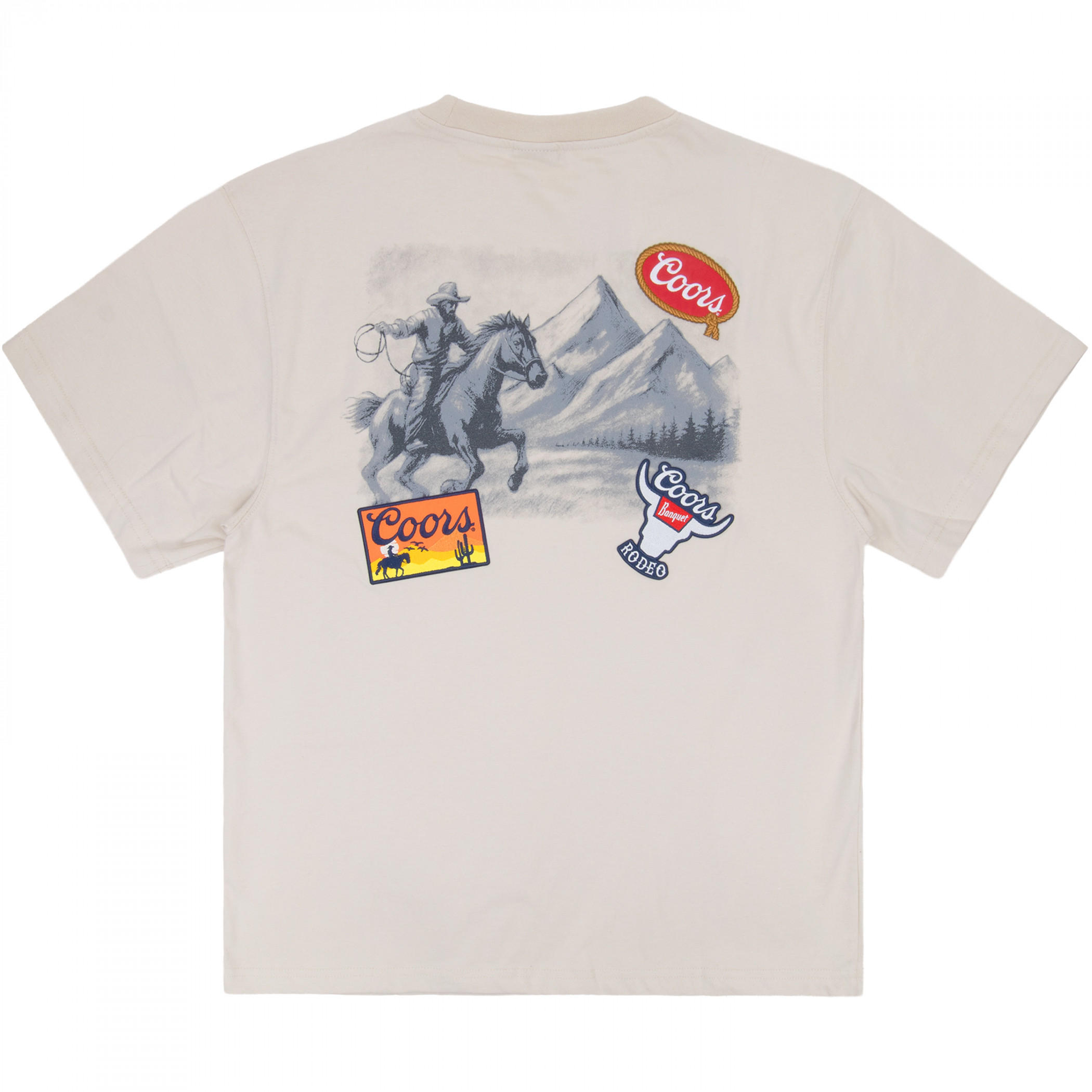 Coors Rodeo Western Range Front and Back Print T-Shirt with Patches