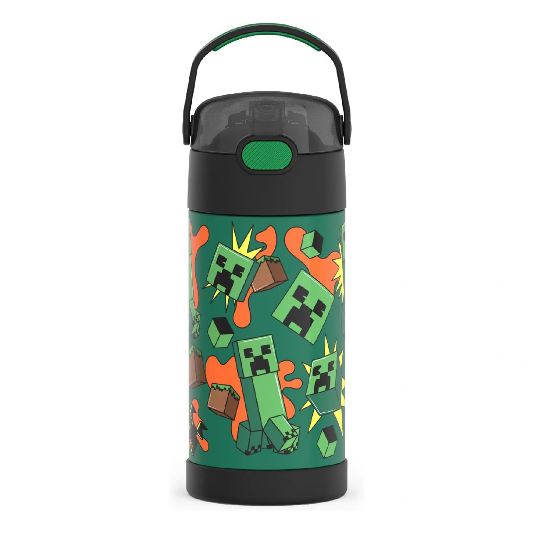 Minecraft Creepers THERMOS Funtainer Stainless Steel 12oz Bottle w/ Straw, Green