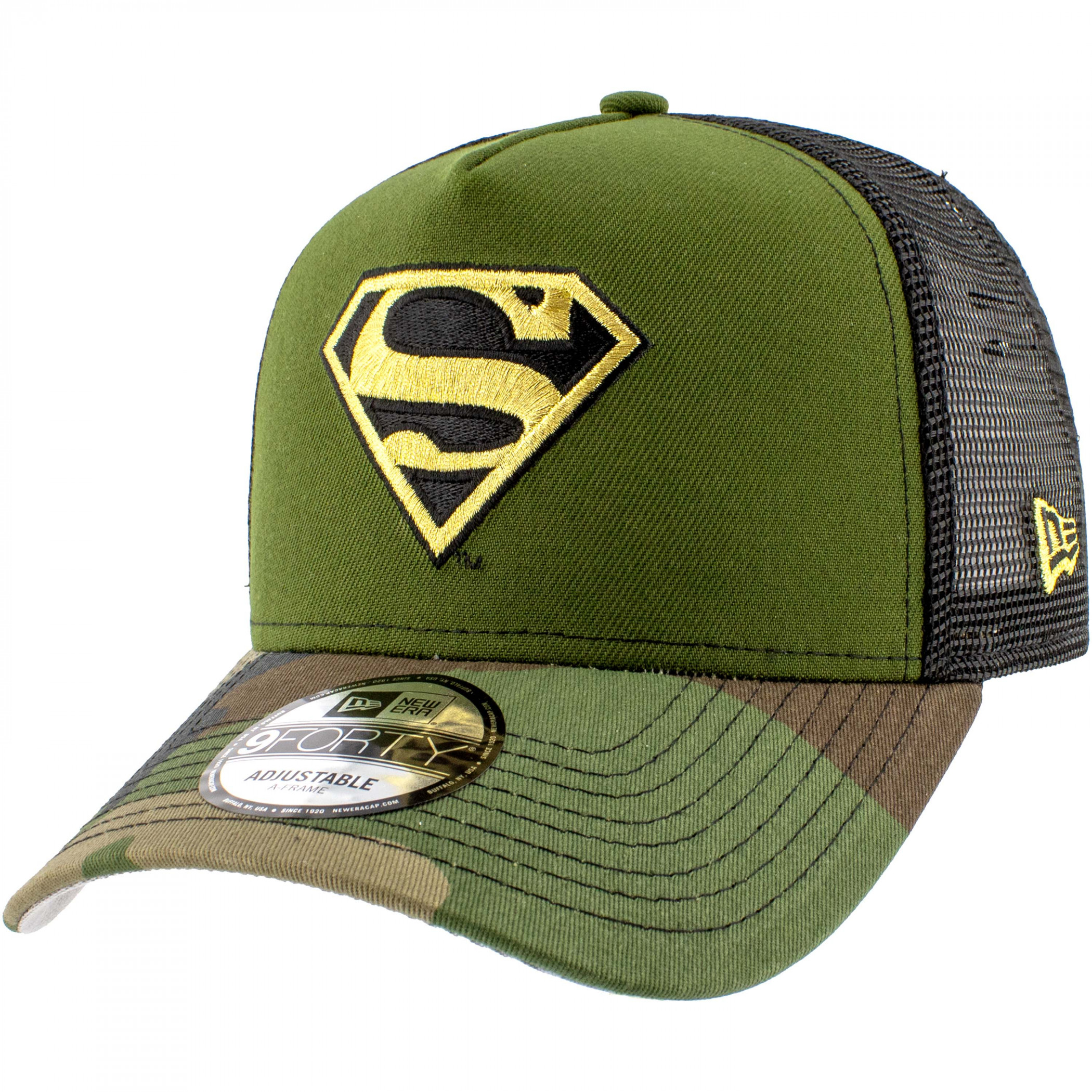 Superman Logo Camo New Era 9Forty A-Frame Adjustable Hat, Green