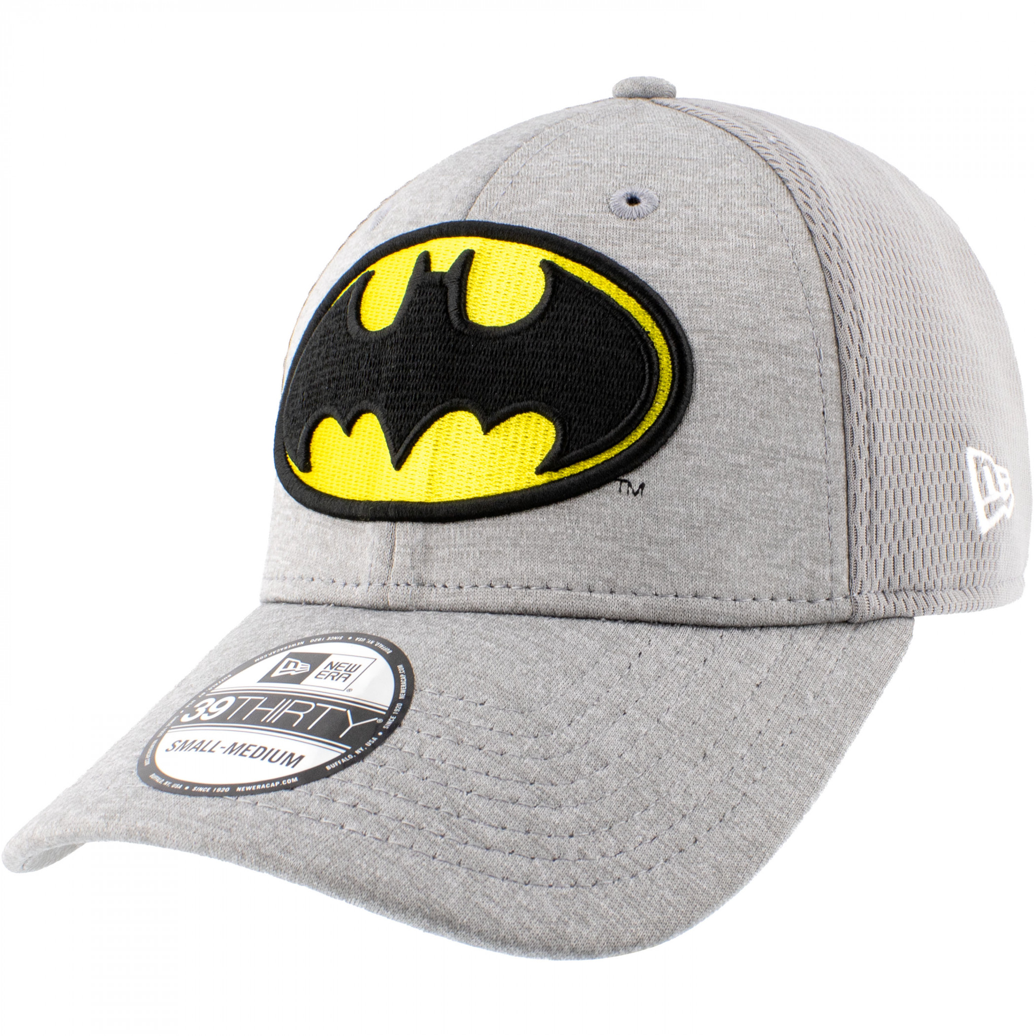 Batman Logo Grey Shadow Tech New Era 39Thirty Fitted Hat, Grey