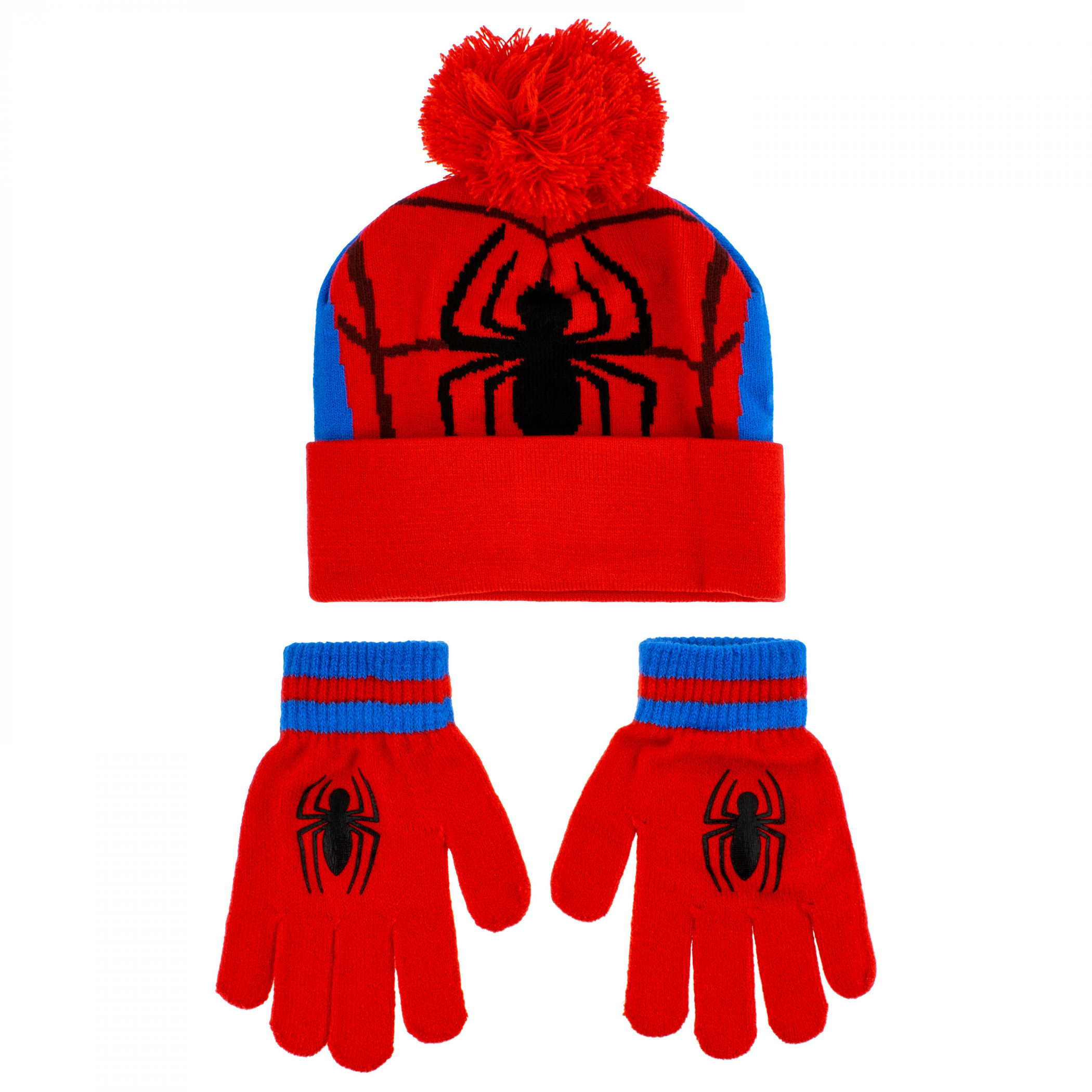 Spider-man Giant Spider Kid's Gloves and Pom Cuffed Beanie, Red