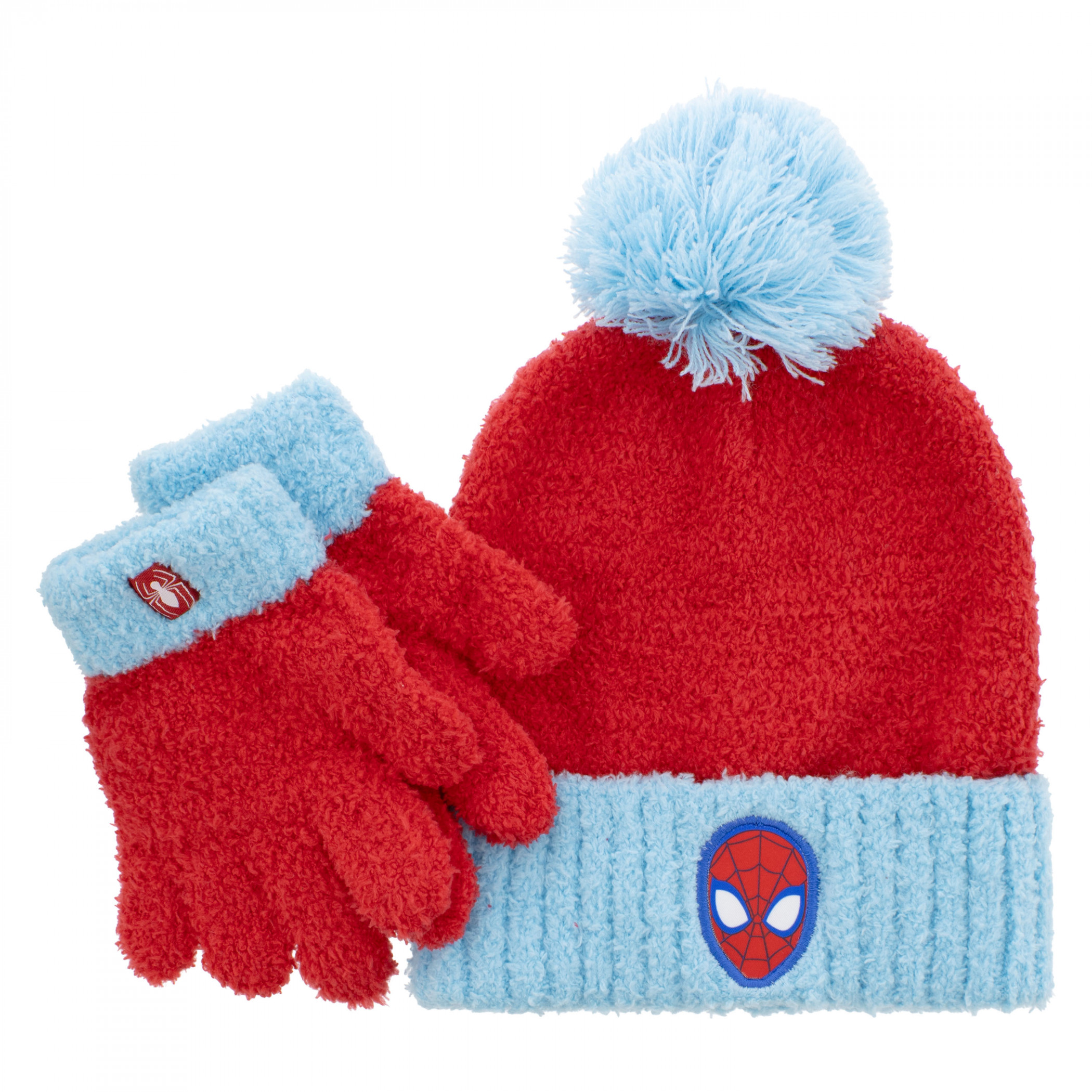 Spider-man Cozy Yarn Gloves and Pom Cuffed Beanie, Multi-Color