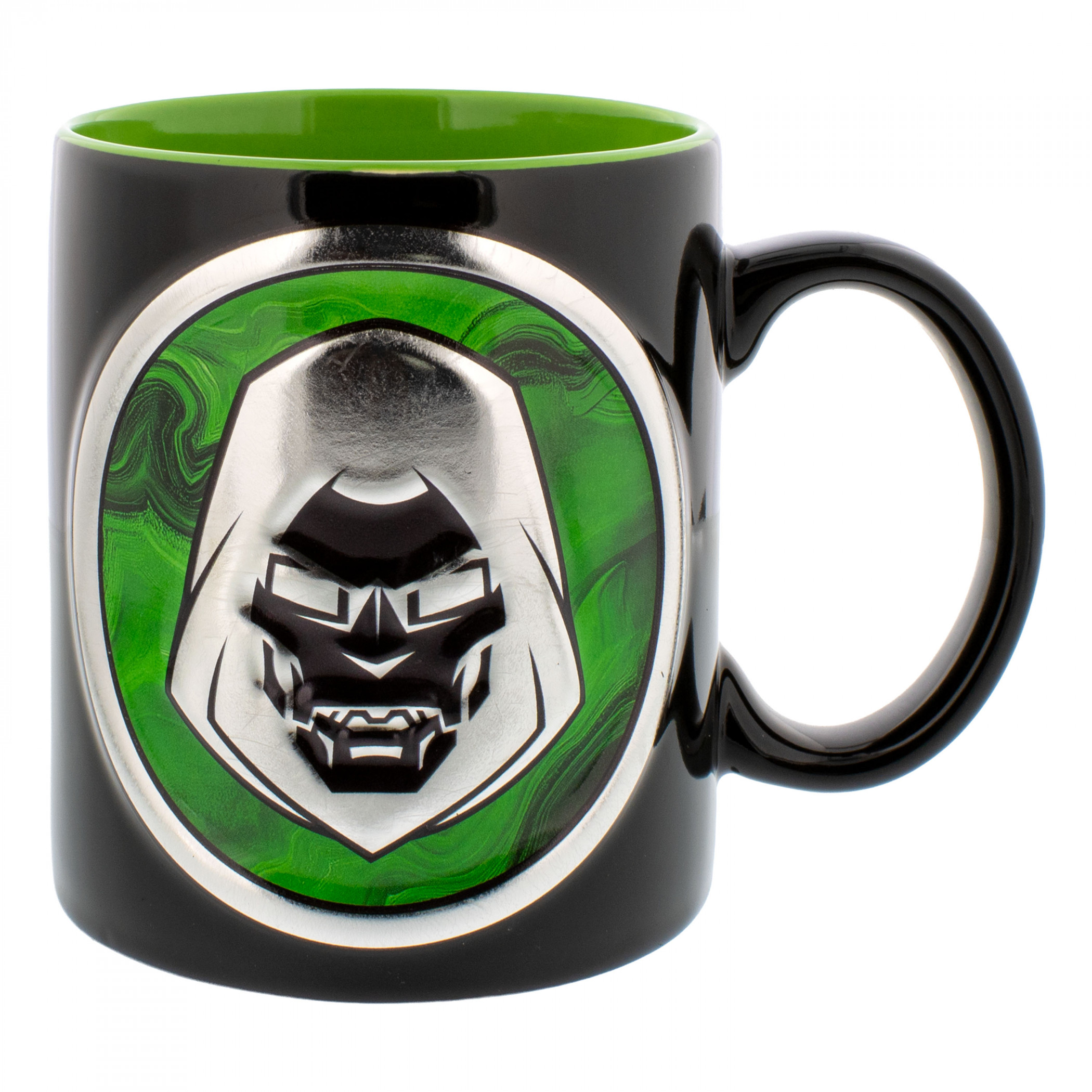 Dr Doom Face Icon Embossed Foil 17.5oz Ceramic Mug, Black