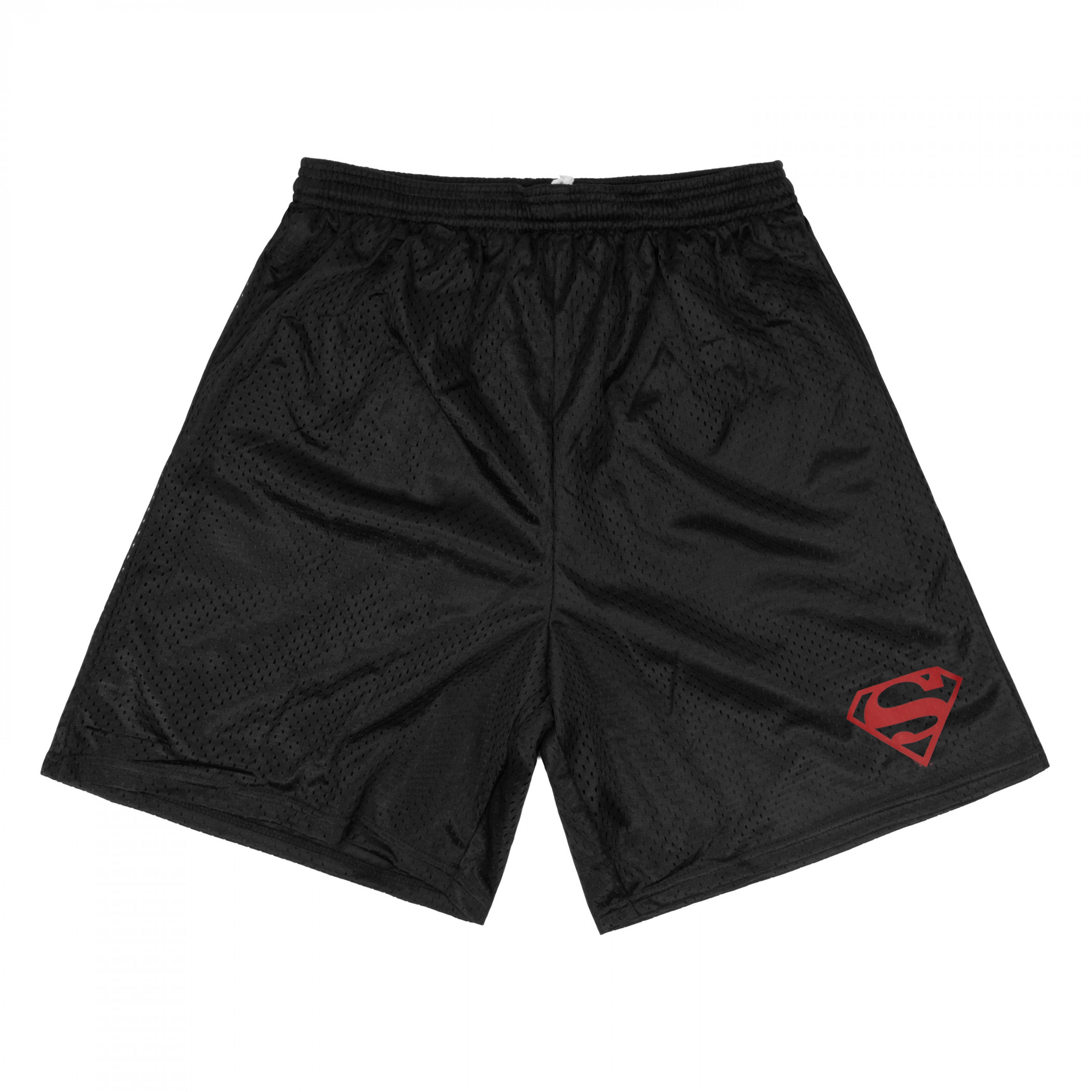 Superman Red On Black Shield Men's Mesh Athletic Shorts, Black