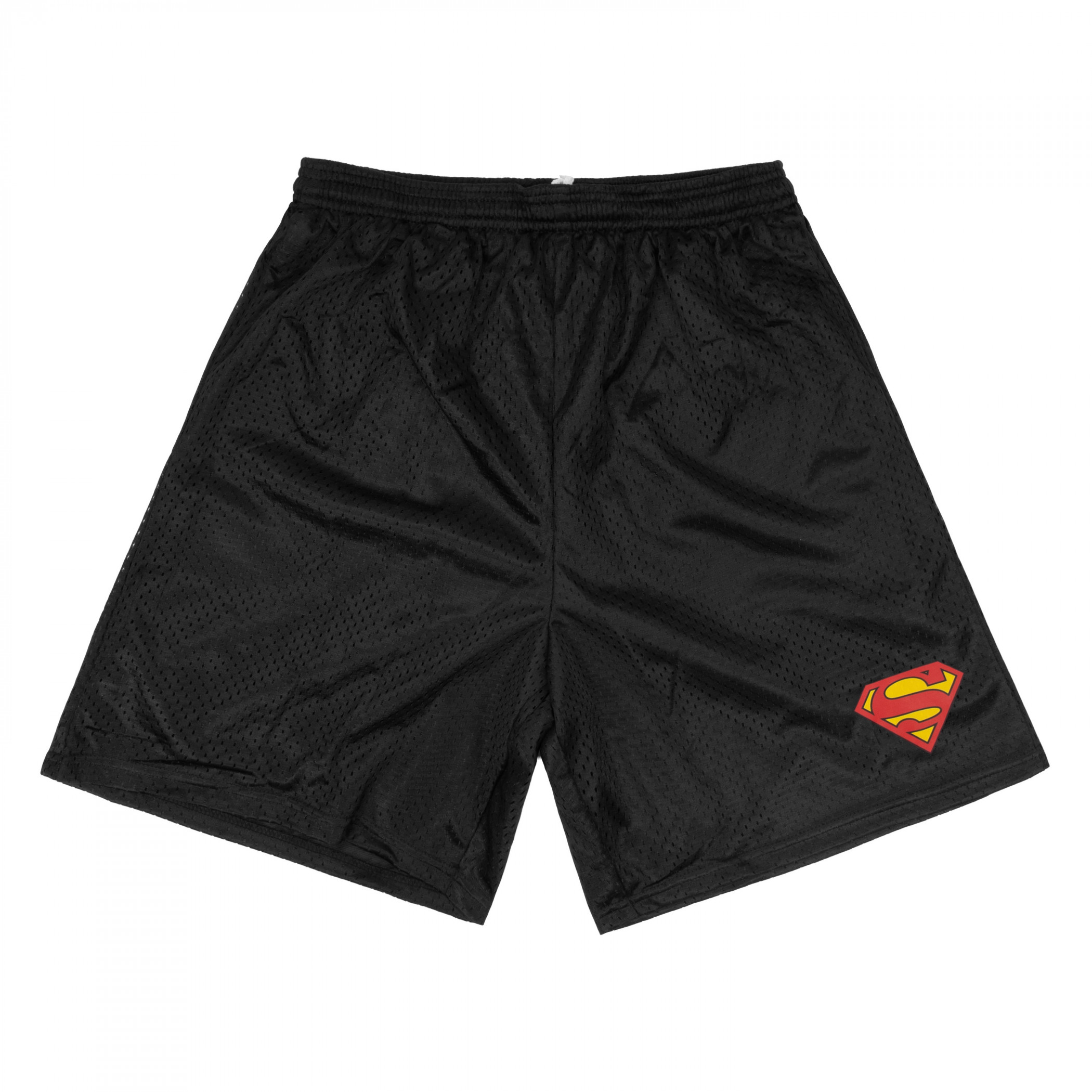 Superman Classic Logo Men's Mesh Athletic Shorts, Black
