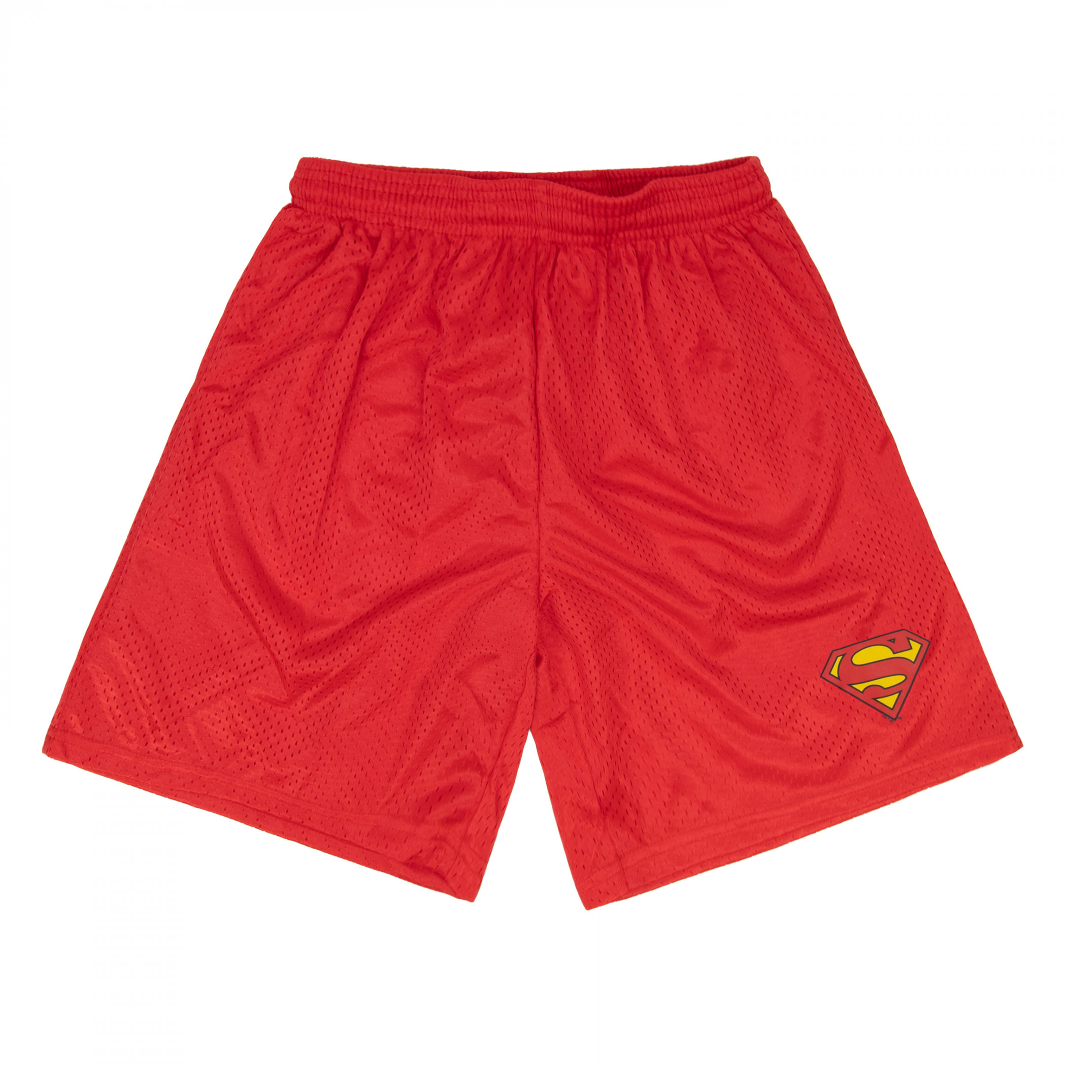 Superman Classic Logo Red Colorway Men's Mesh Athletic Shorts, Red