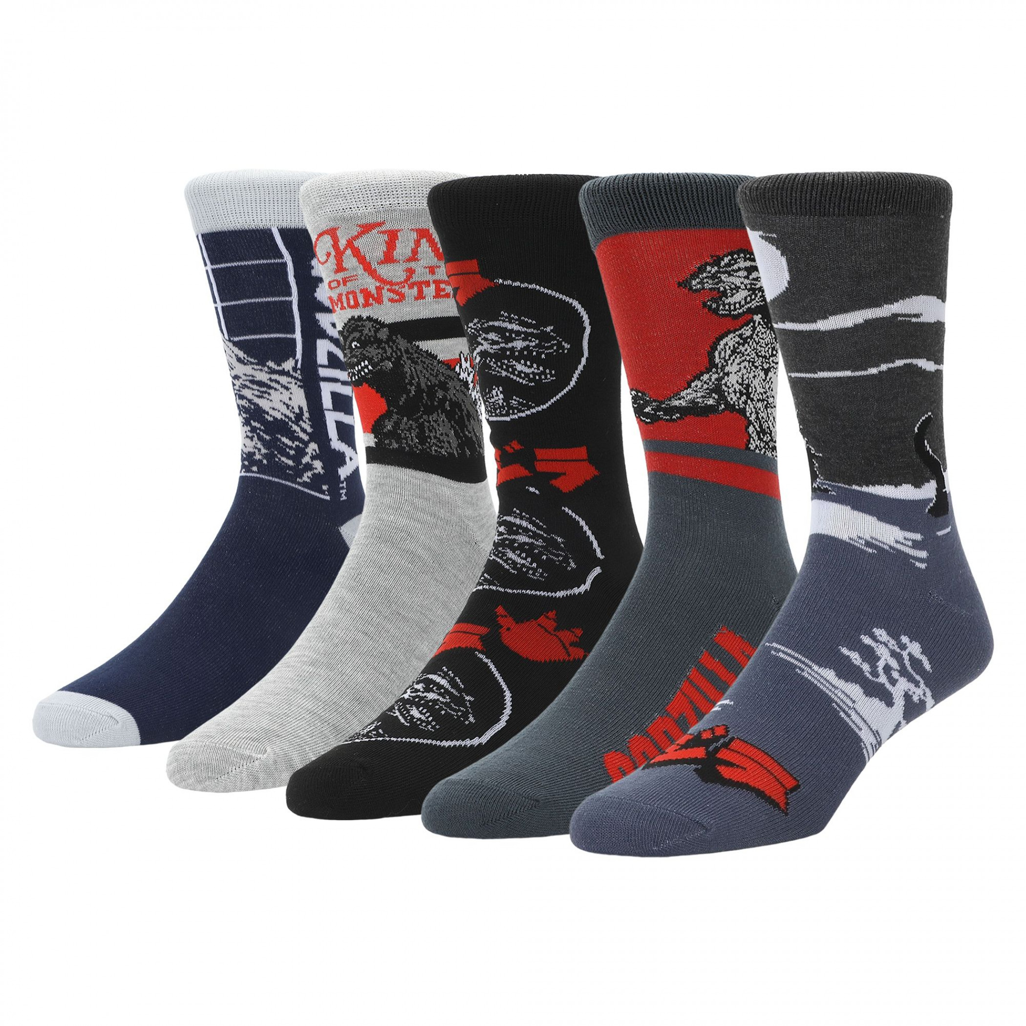 Godzilla Mixed Classic Character Art Crew Socks 5-pack, Multi-Color