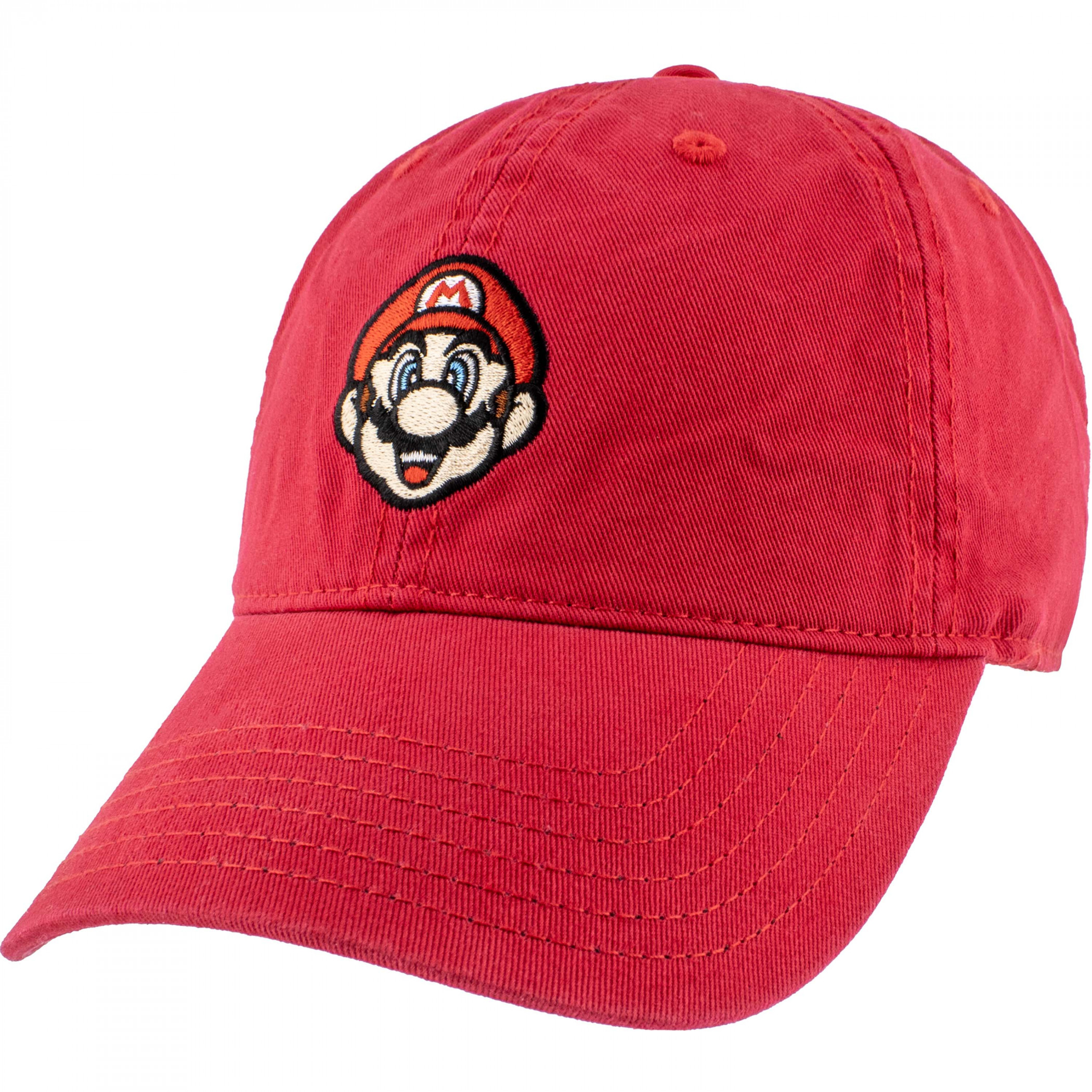 Super Mario Bros. Embroidered Mario Face Dad Hat, Red