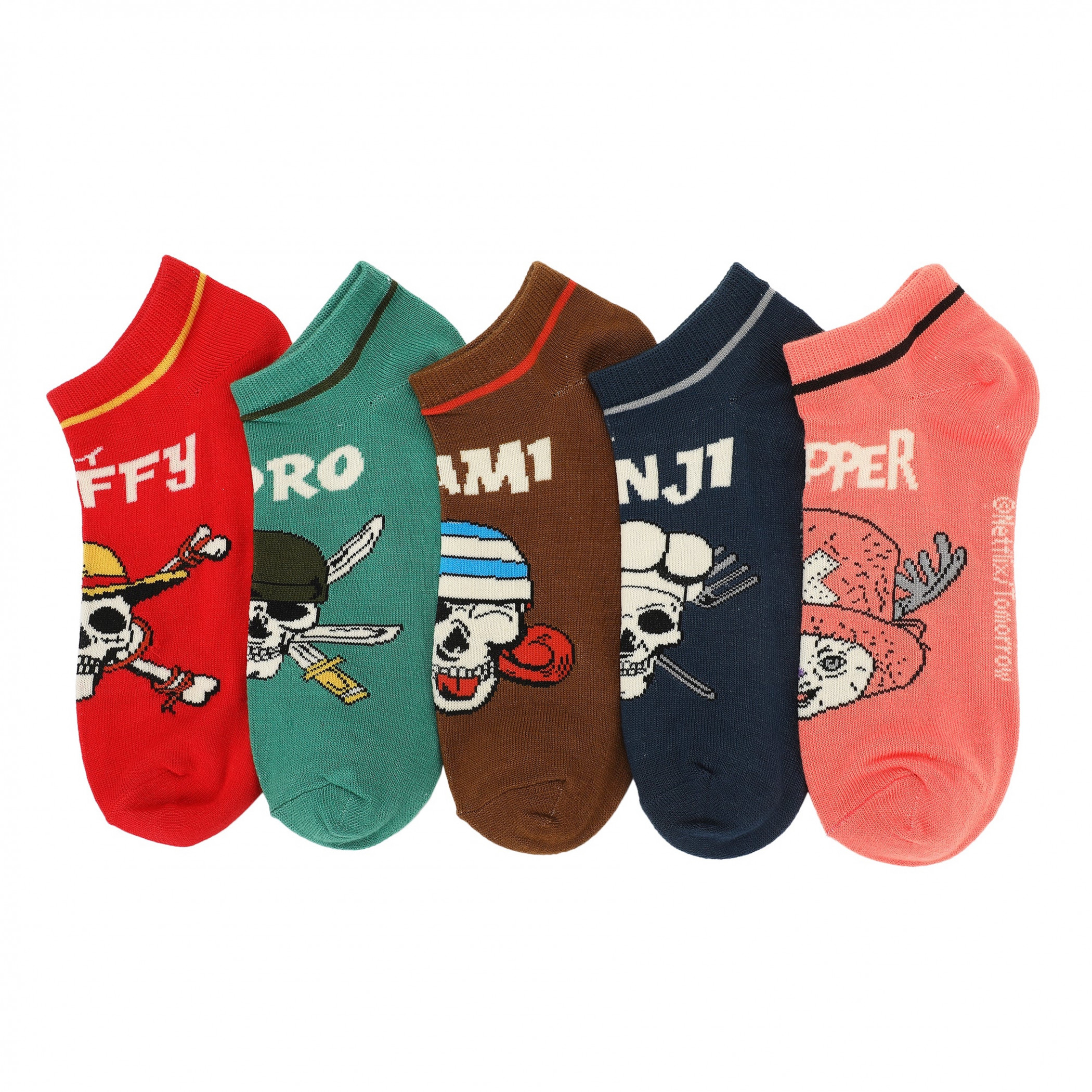 One Piece Jolly Rogers with Chopper Ankle Socks 5-pack, Multi-Color