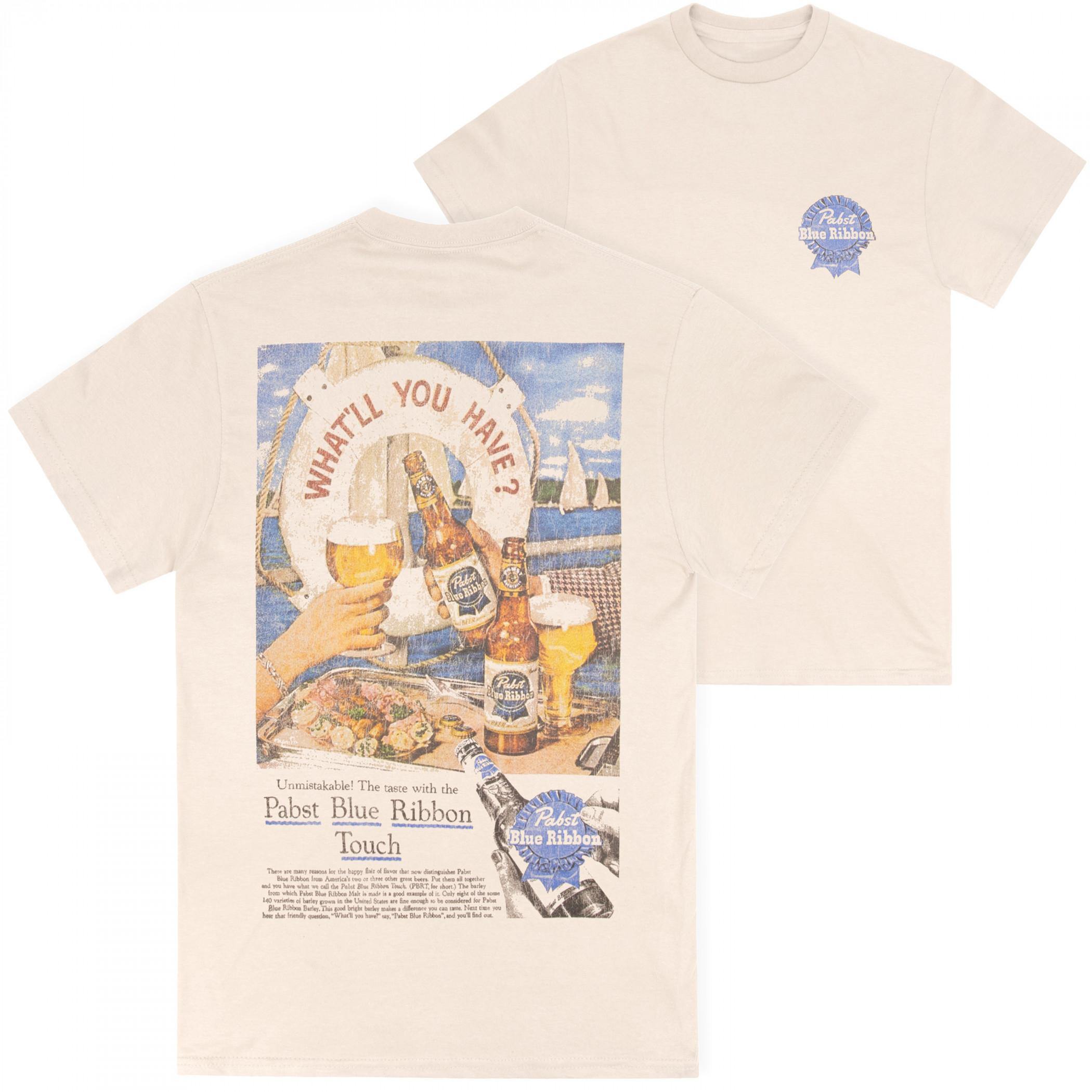 Pabst Blue Ribbon PBR Vintage Ad Front Back Print T-Shirt