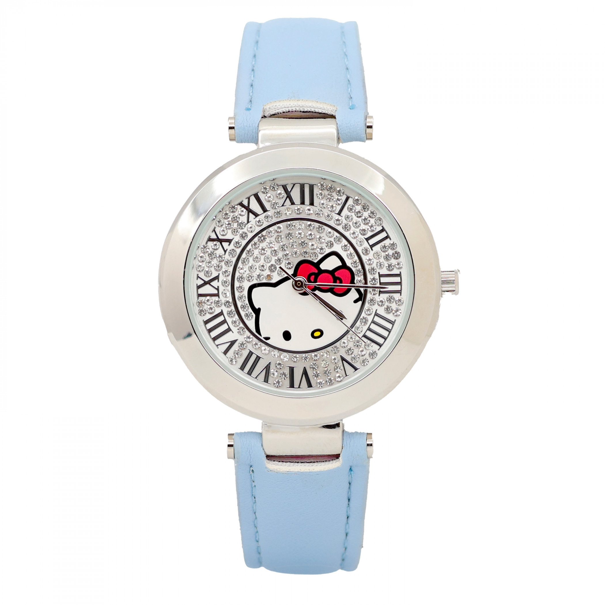 Hello Kitty Rhinestones and Blue Band Women's Analog Wrist Watch, Blue