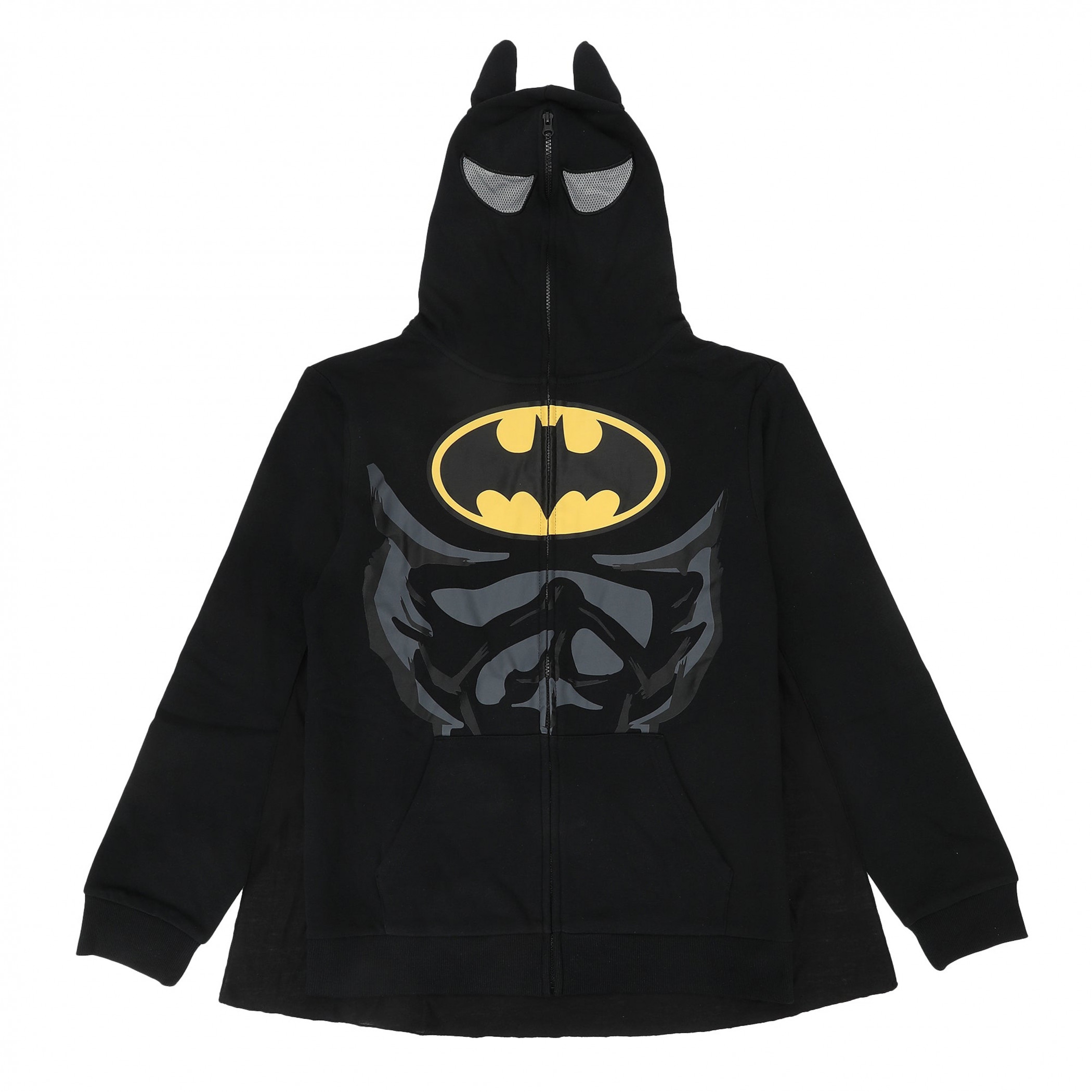 Batman Cosplay Core Logo Zip-Up Masked Hood Fleece Hoodie, Black