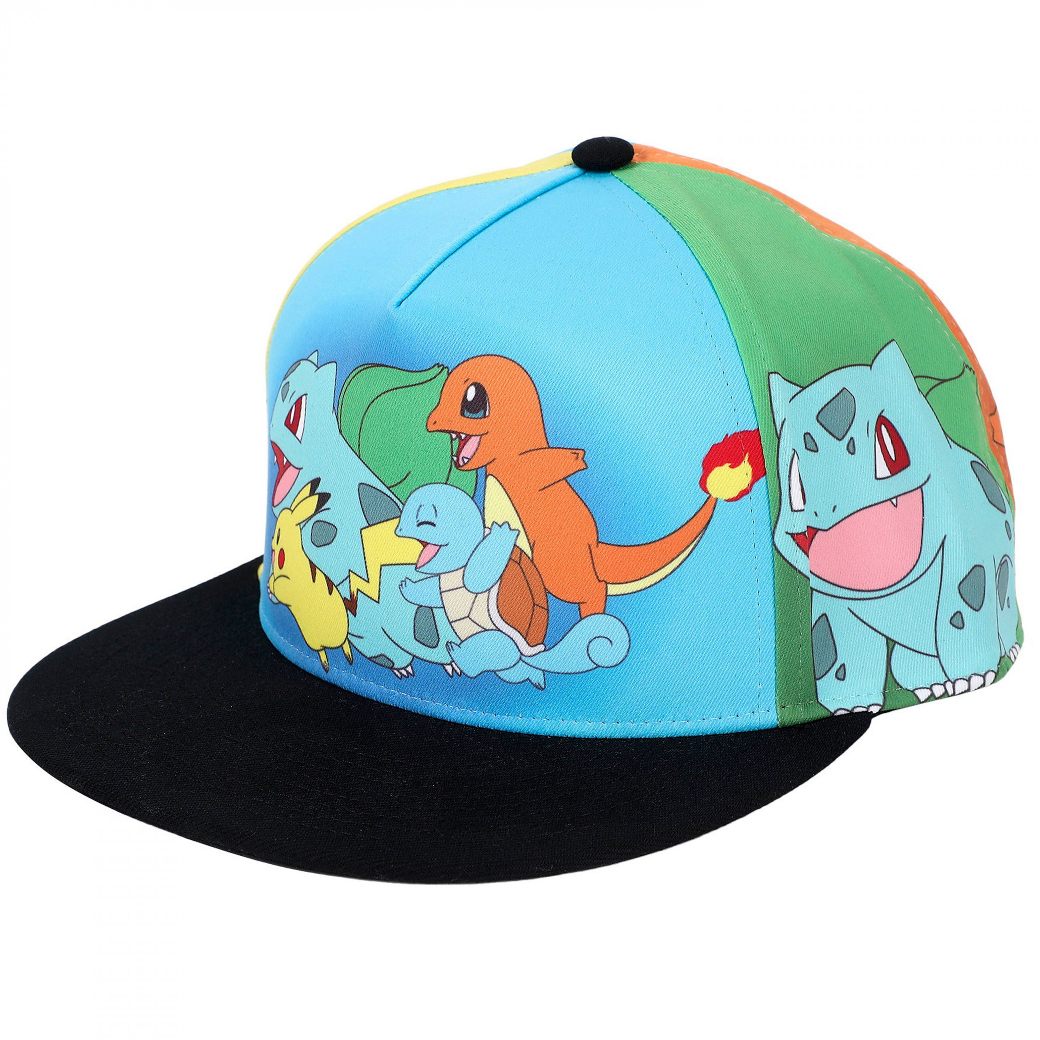 Pokemon Kanto Starters Sublimation Print Structured Snapback Hat, Multi-Color