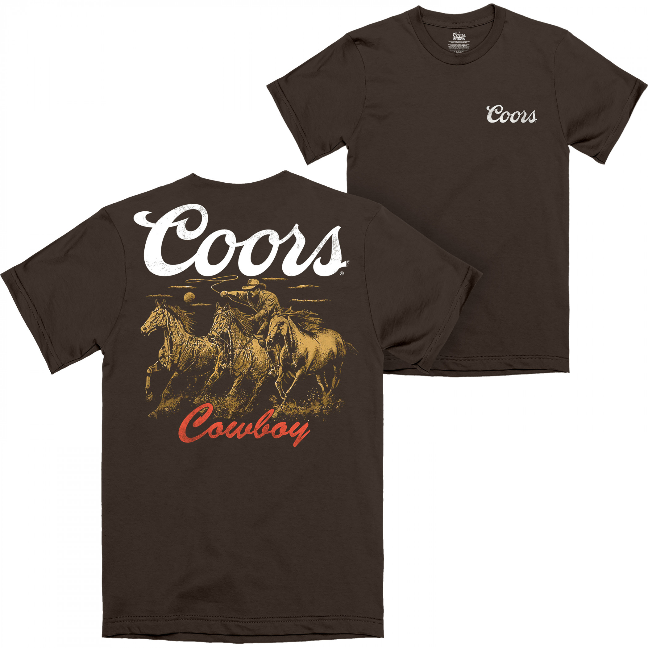 Coors Cowboys on Horses Front and Back Print T-Shirt