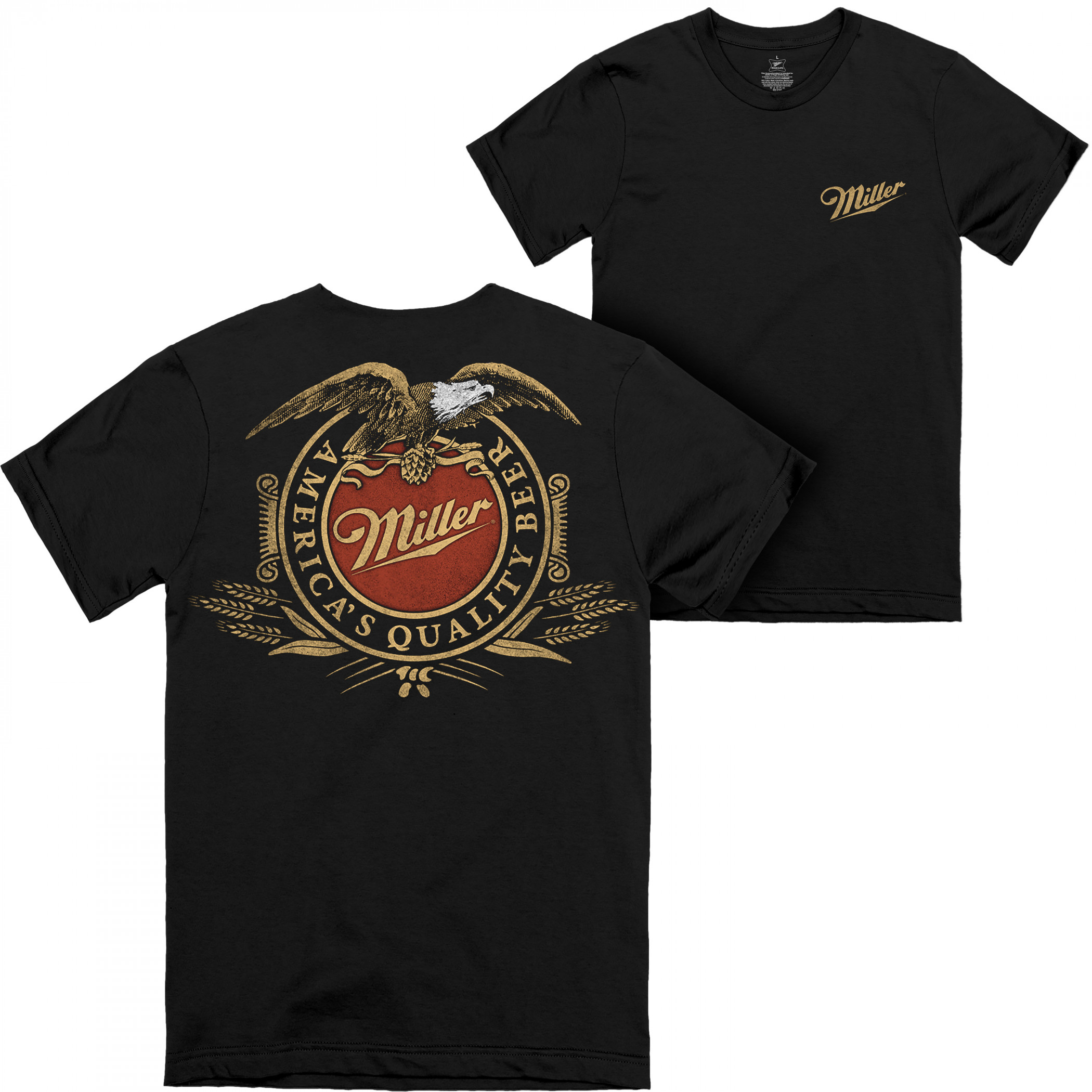 Miller America's Quality Beer with Eagle Front and Back Print T-Shirt