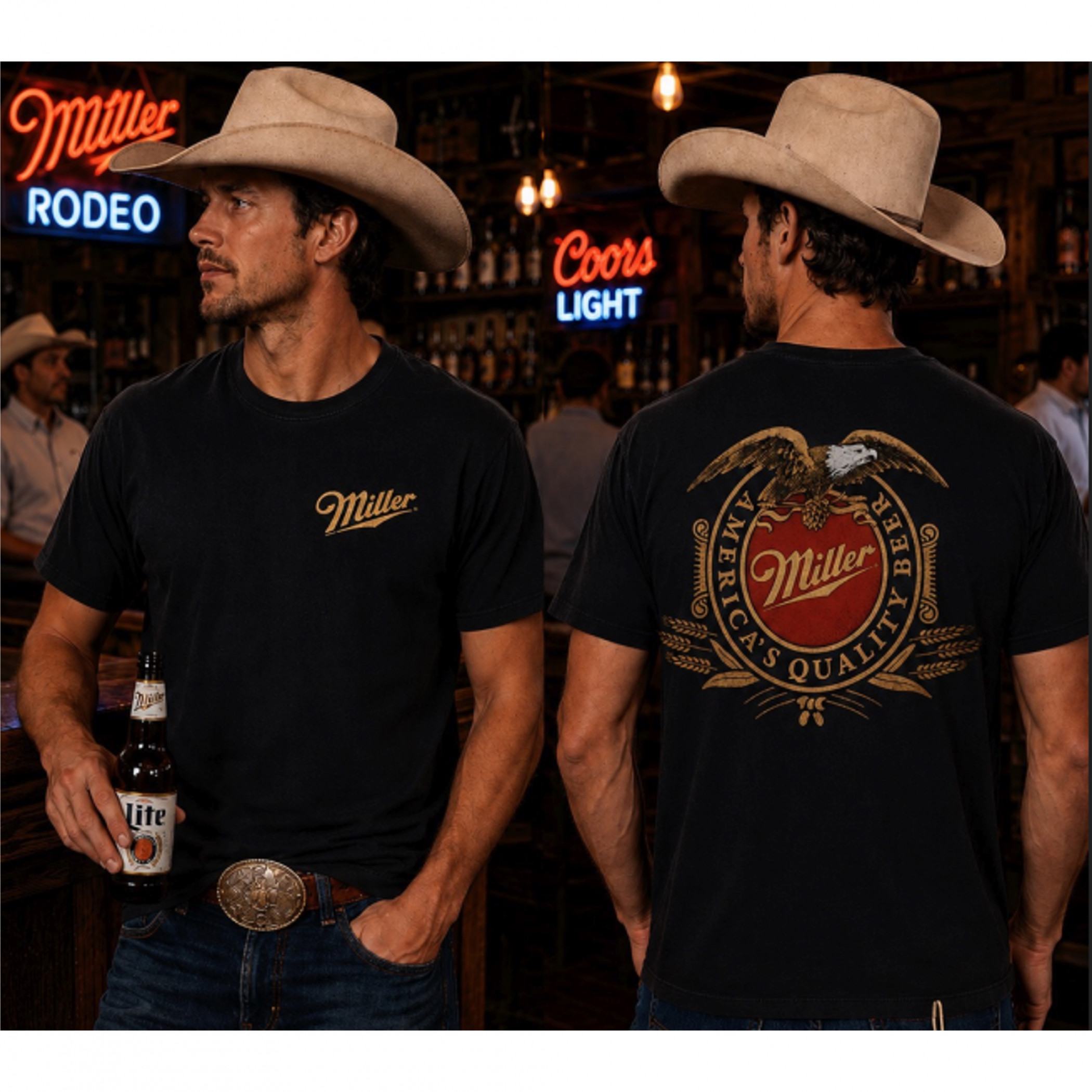 Miller America's Quality Beer with Eagle Front and Back Print T-Shirt - image 4