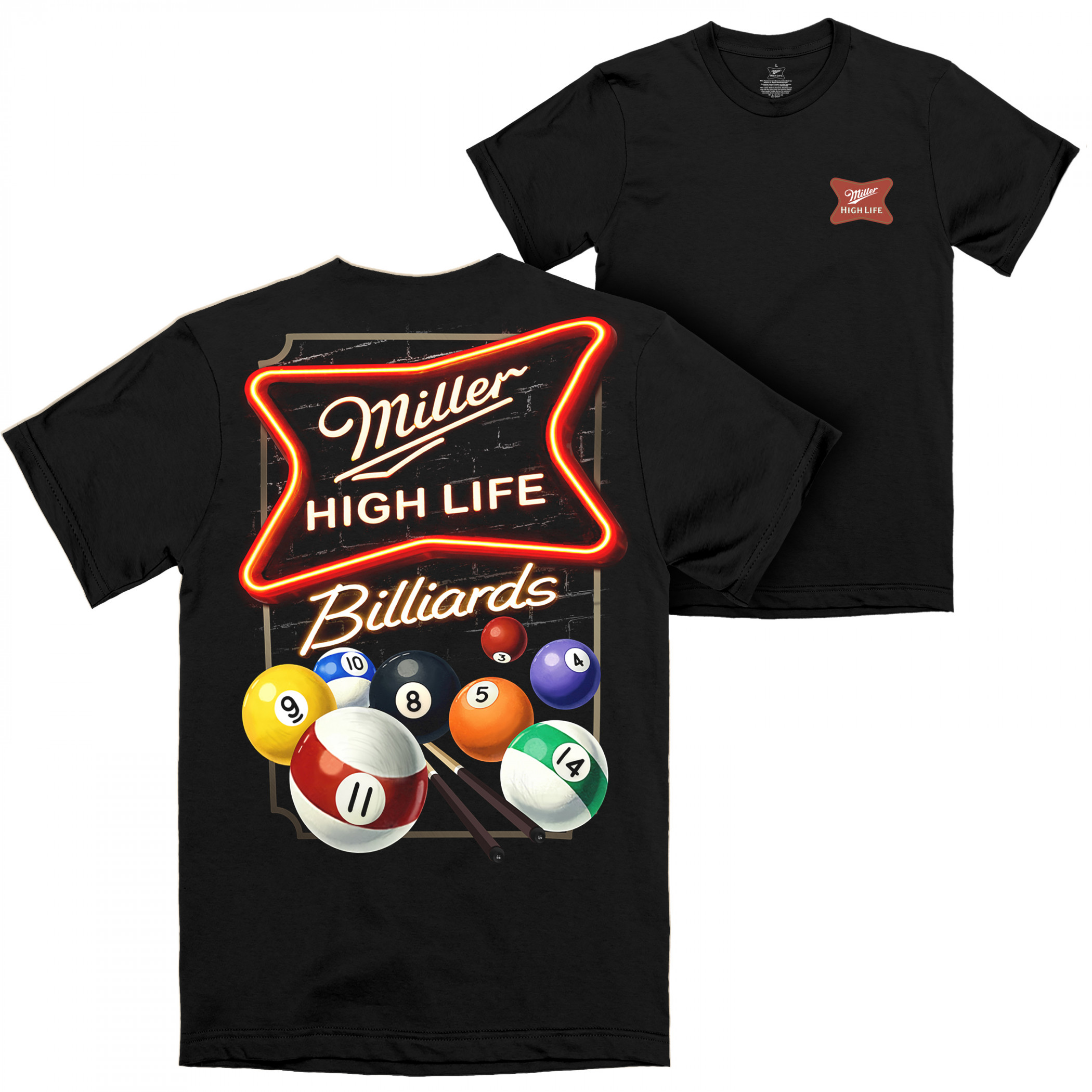 Miller High Life Billiards Everyday Front and Back Print T-Shirt