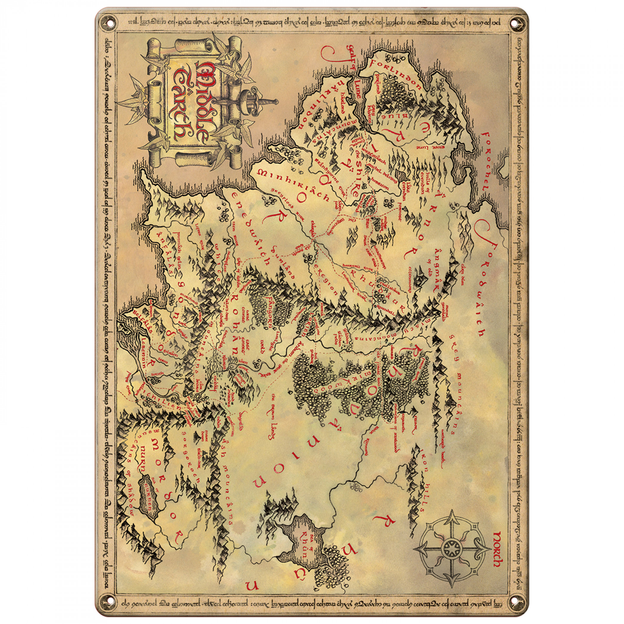 Lord of the Rings Middle Earth Map Metal Sign, Beige