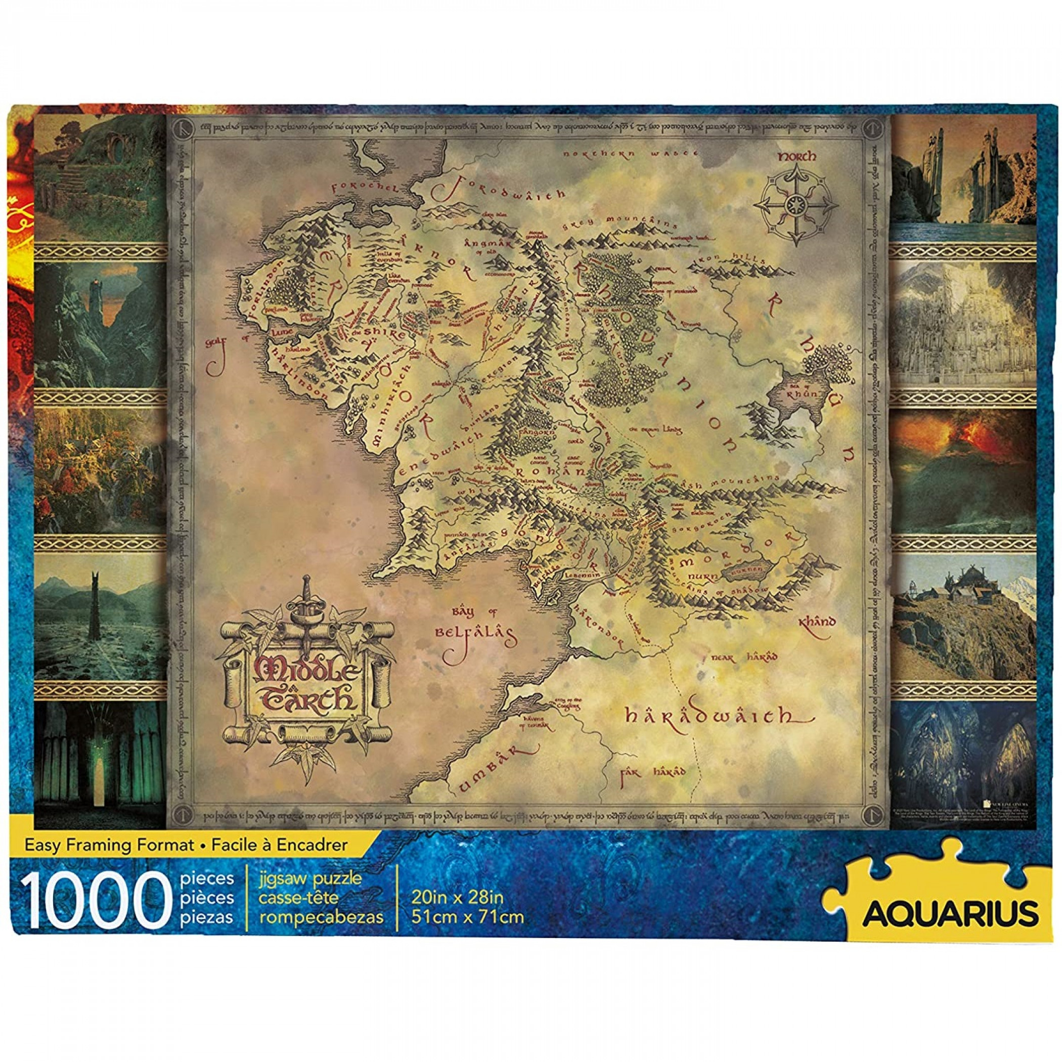 Lord of the Rings Middle Earth Map 1000 Piece Jigsaw Puzzle, Multi-Color